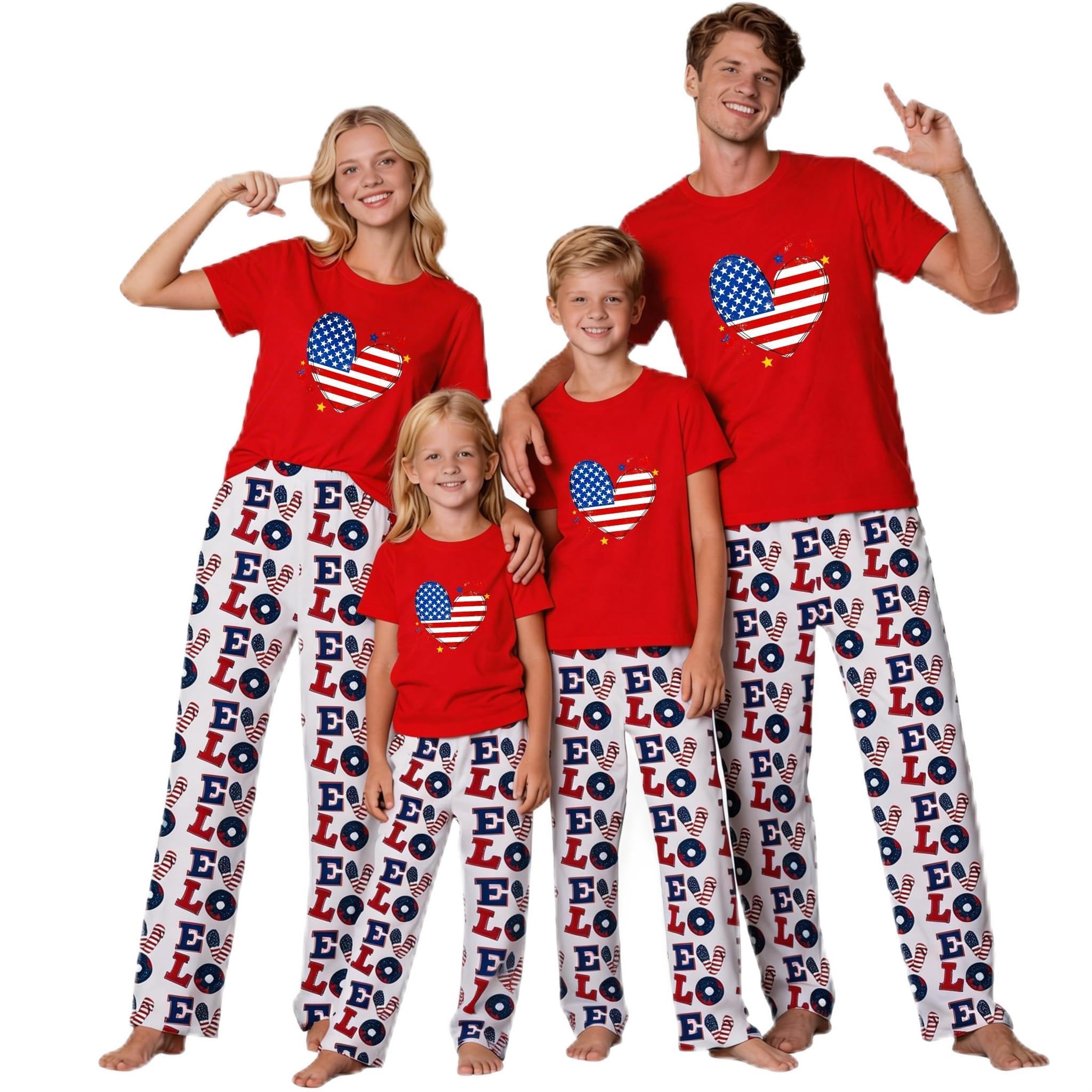 MI X TEE 250th Anniversary American Flag Matching Family Pajamas, 4th of July Shirts Pjs Set, Patriotic Sleepwear for Couples