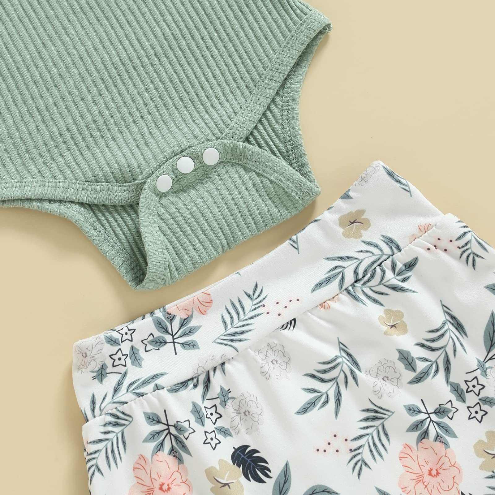 Newborn Baby Girl Summer Clothes Sleeveless Floral Top Ribbed Shorts Boho Outfit Set WEBE CLOTHING