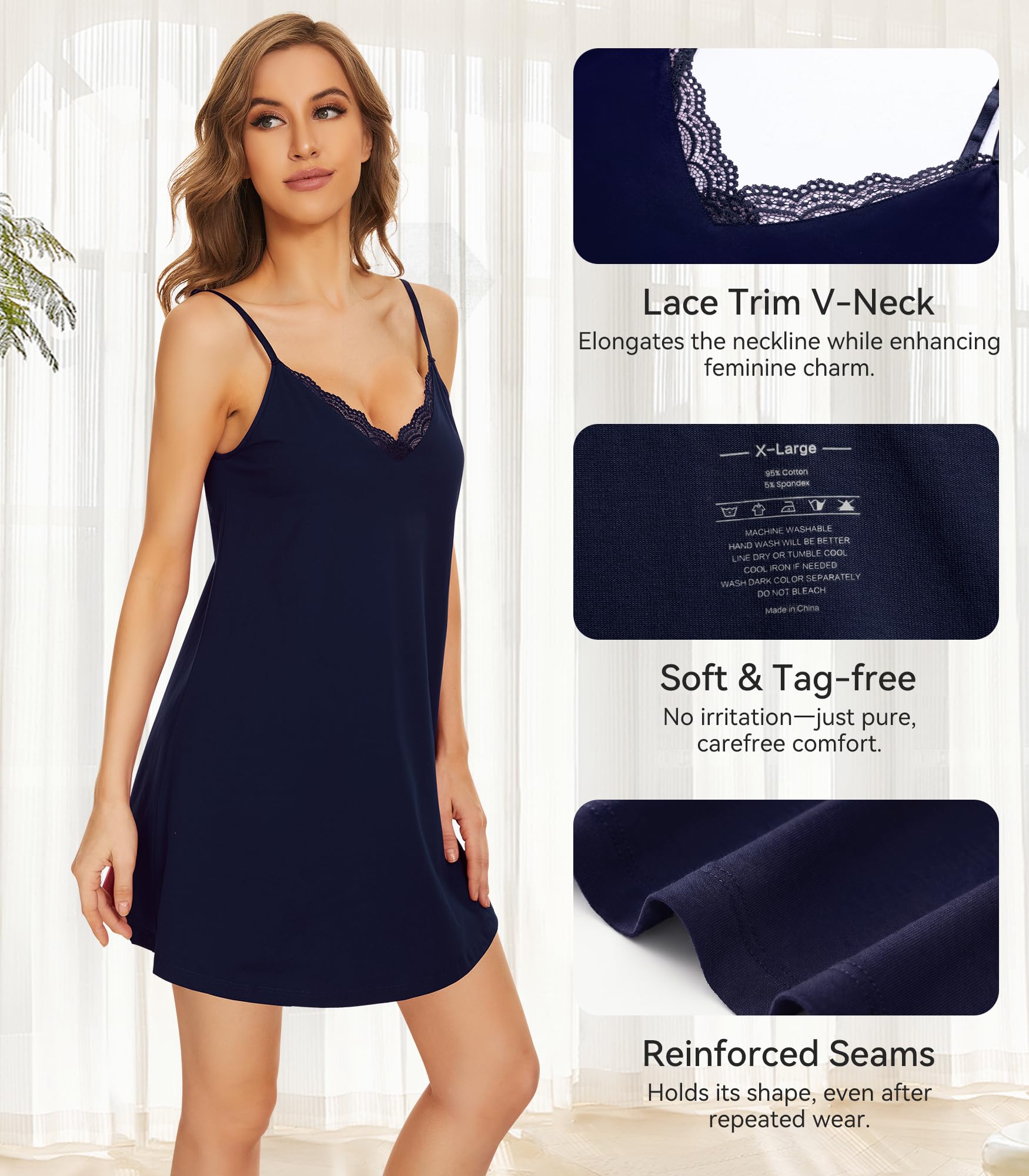 WiWi Women Cotton Sexy Lace Slip Nightgowns Spaghetti Strap Sleeveless Summer Sleep Dress Chemise lingerie sleepwear S-XXL WEBE CLOTHING