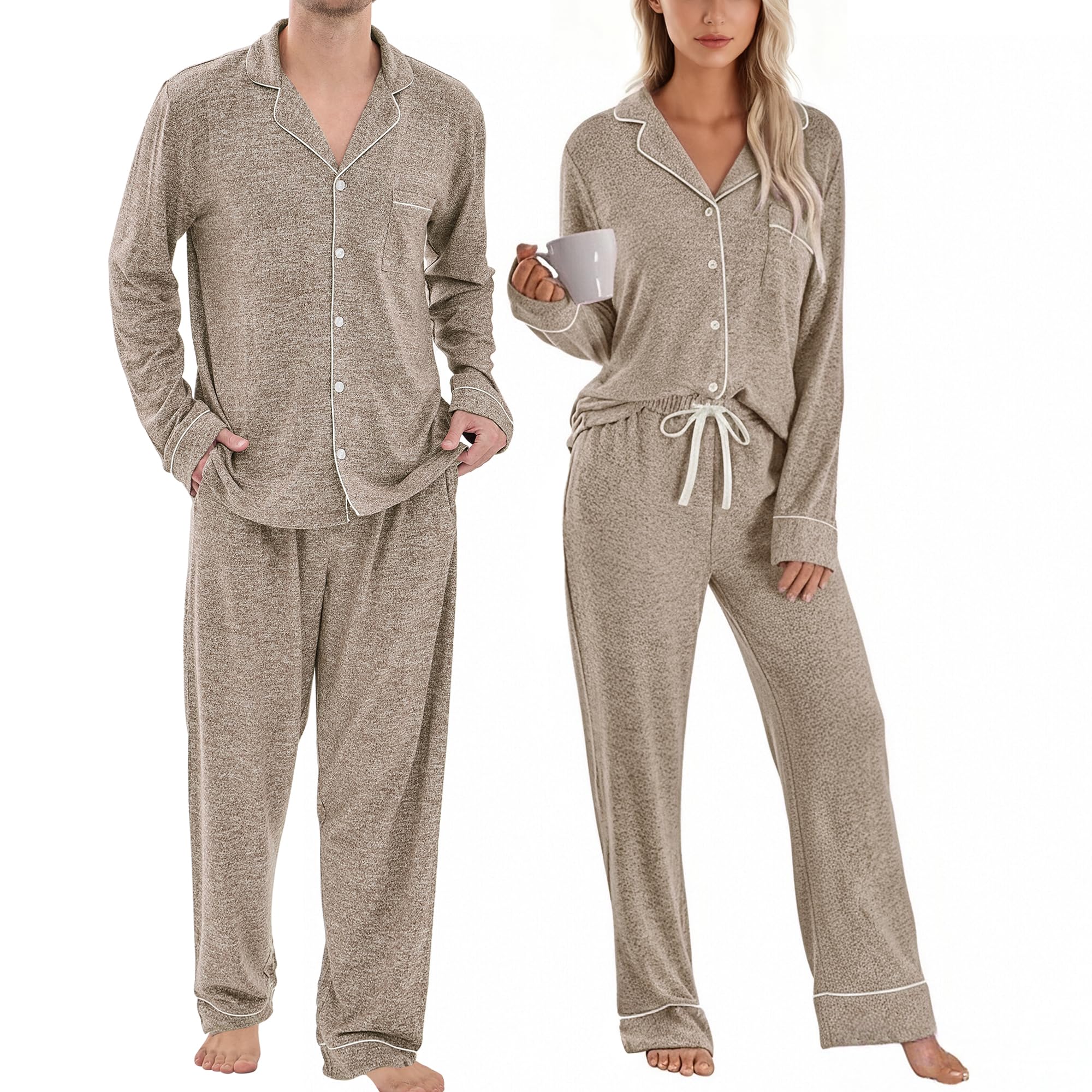 PJGGZ Matching Pajamas for Couples, Button Down Loungewear Soft Warm Long Sleeve Sleepwear His and Hers Pajamas Sets WEBE CLOTHING