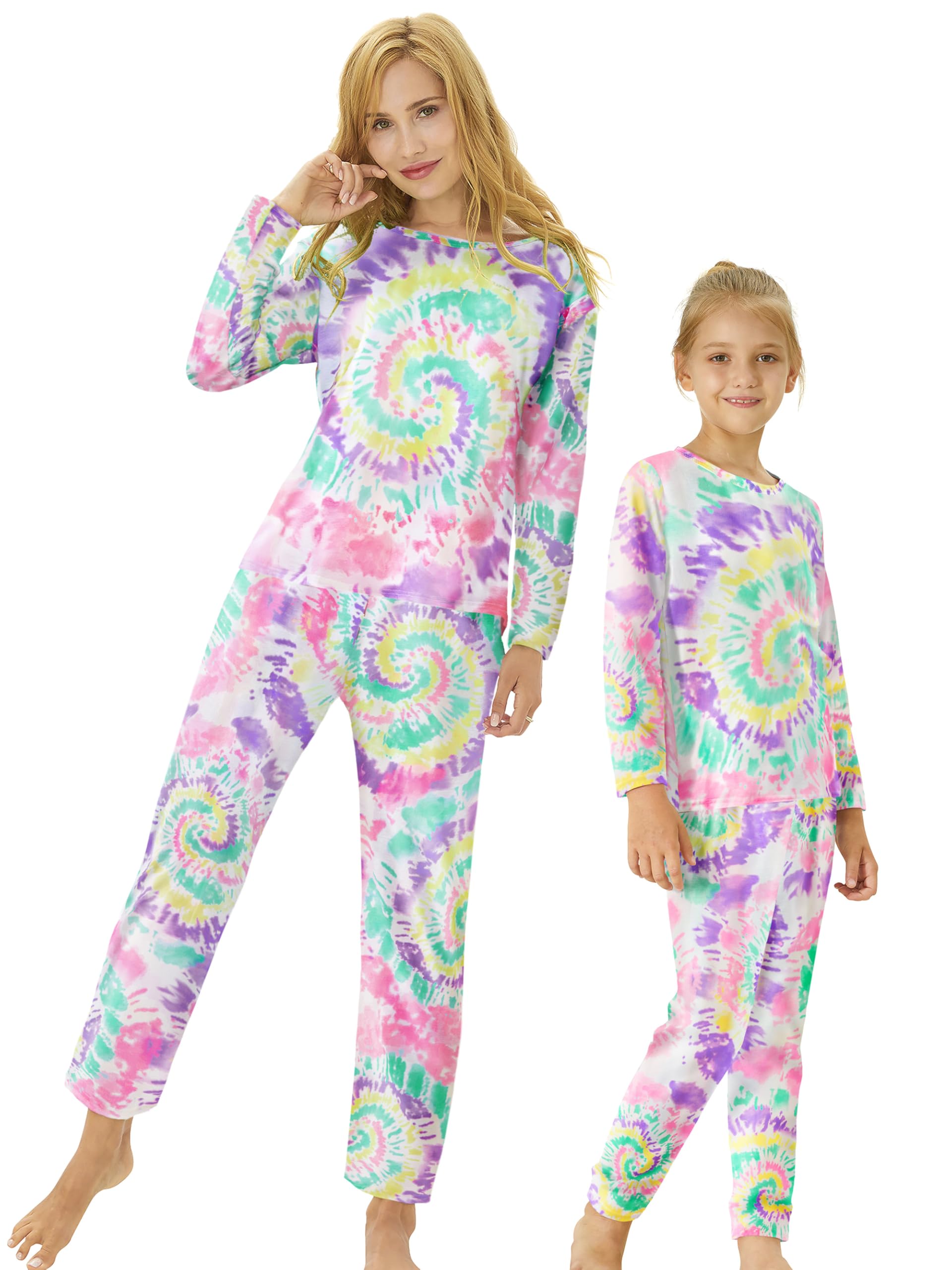 Tebbis Trendy Tie Dye Spiral Pajamas for Girls 2-Piece Soft Long Sleeve & Pants PJ Set Jammies Size 6-18