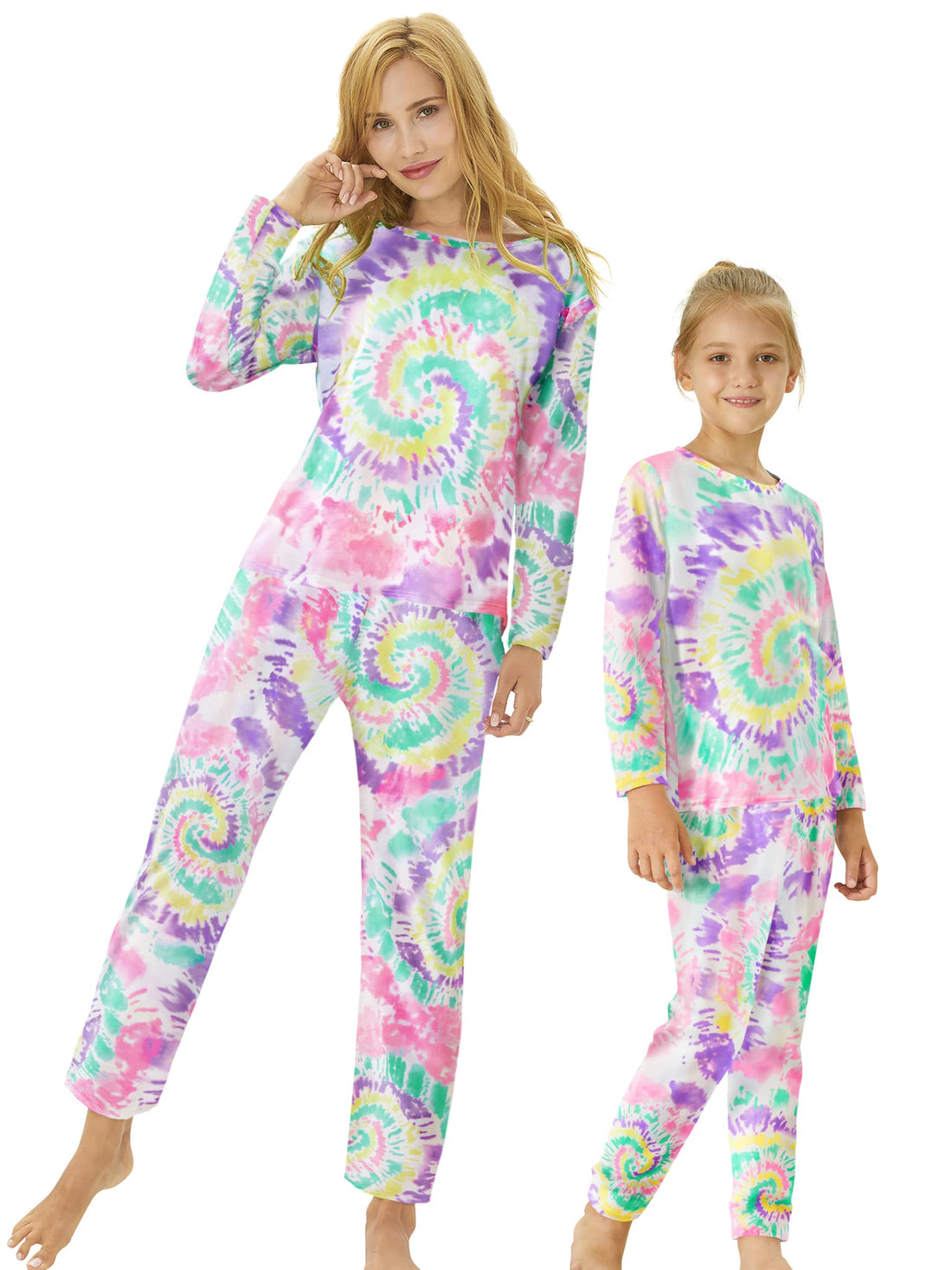 Tebbis Trendy Tie Dye Spiral Pajamas for Girls 2-Piece Soft Long Sleeve & Pants PJ Set Jammies Size 6-18