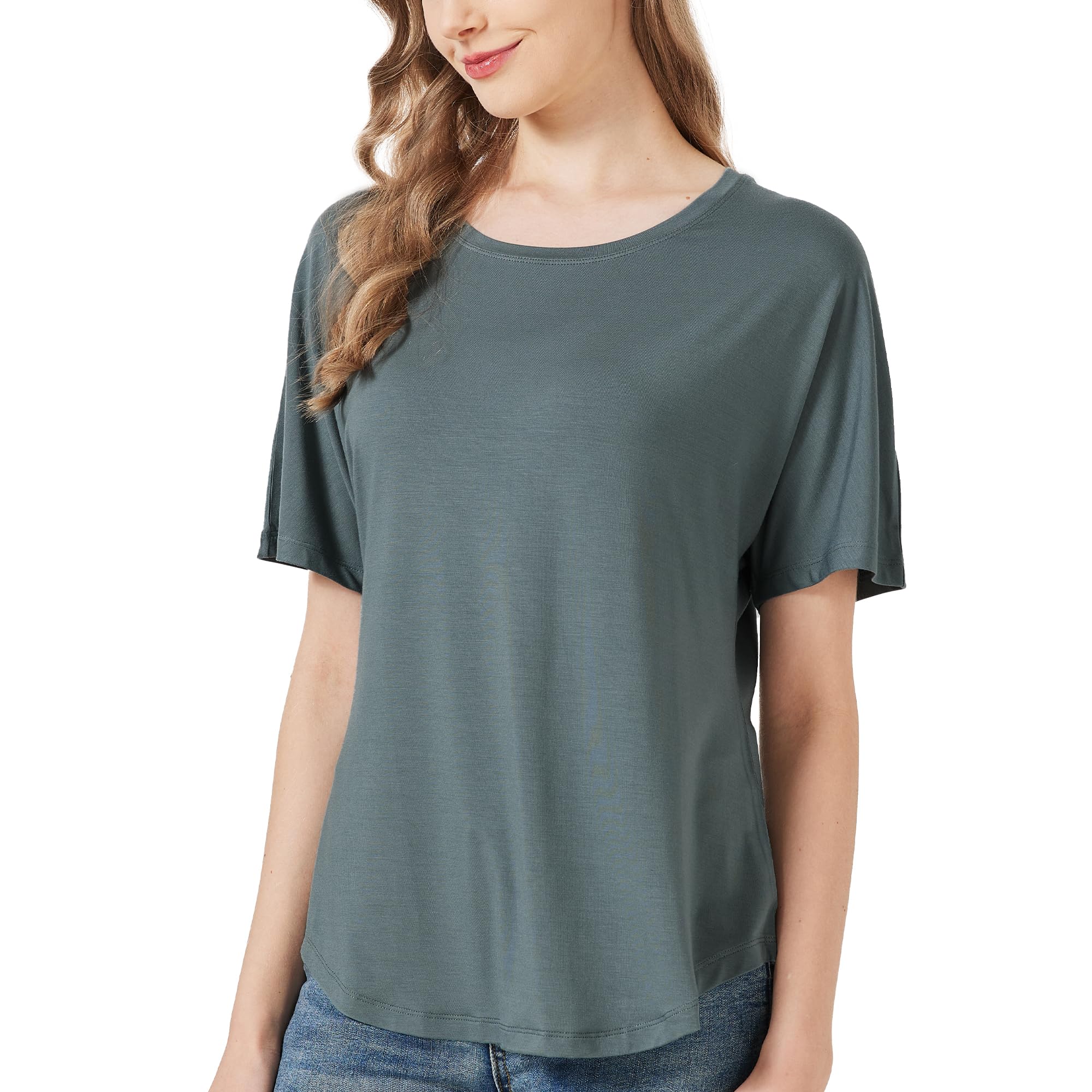 netdraw Women's Ultra Soft Bamboo Viscose Dolman Top Loose Fit Trendy Casual Lounge Short Sleeve Pajama Batwing T-Shirt