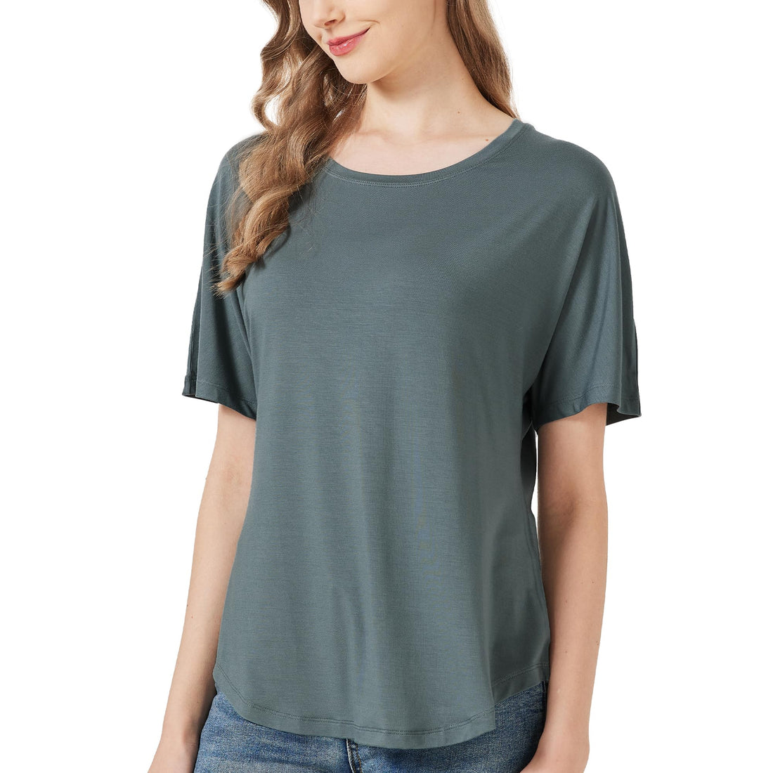 netdraw Women's Ultra Soft Bamboo Viscose Dolman Top Loose Fit Trendy Casual Lounge Short Sleeve Pajama Batwing T-Shirt