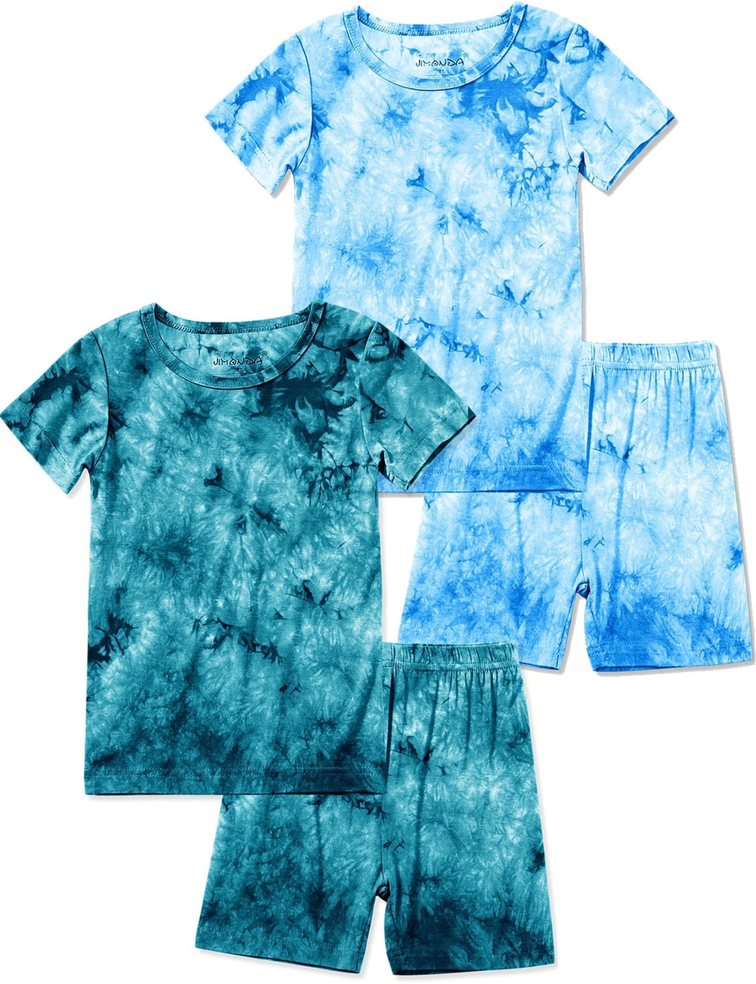 Jimonda Kids Soft Rayon From Bamboo Sleepwear Short Sleeve Boys Girls Pajama Outdoor 4-Piece tops&shorts Casual sets Tie PJ