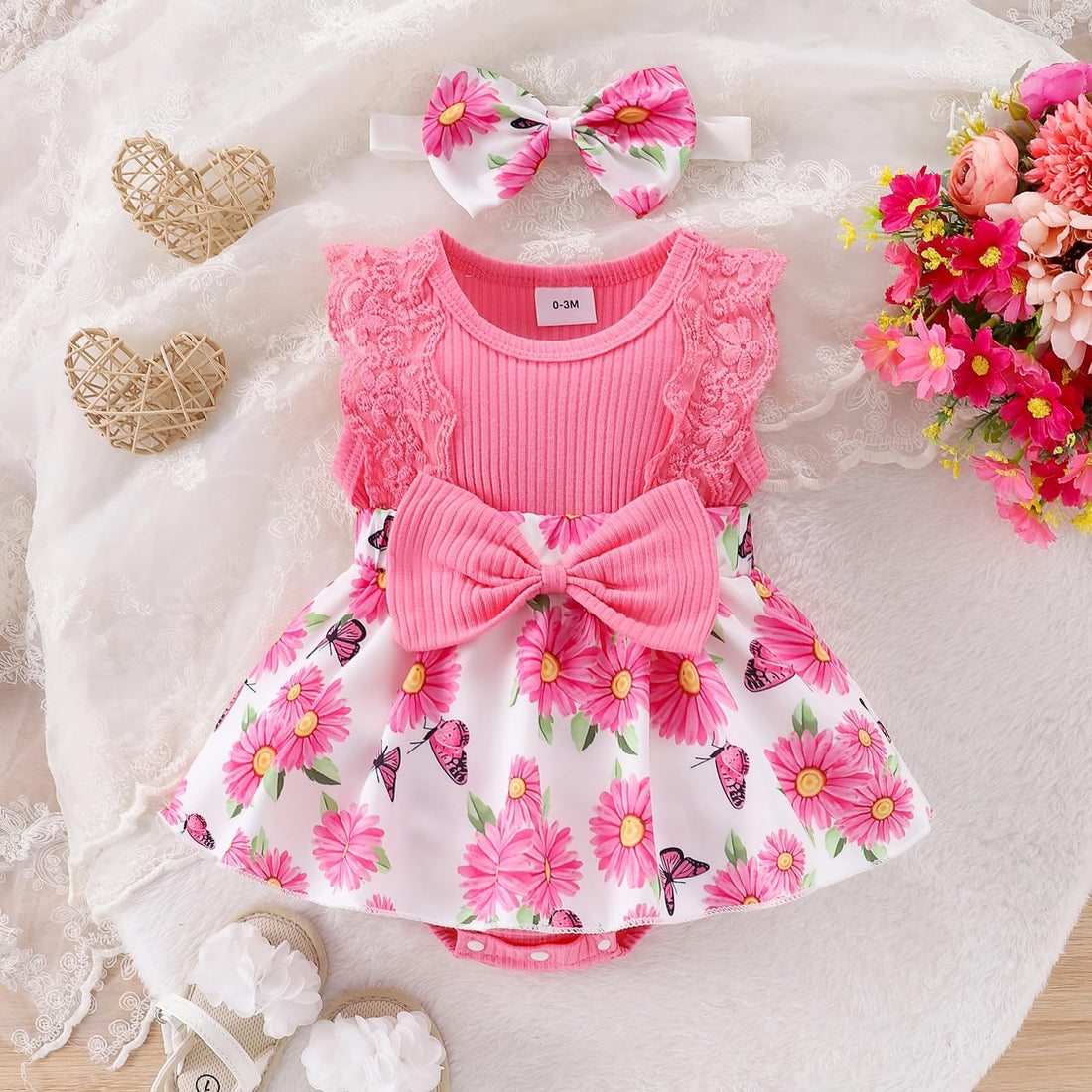 Baby Girl Clothes Newborn Romper Dress Infant Lace Ruffle Sleeveless Summer Outfits with Headband 0-12 Months WEBE CLOTHING