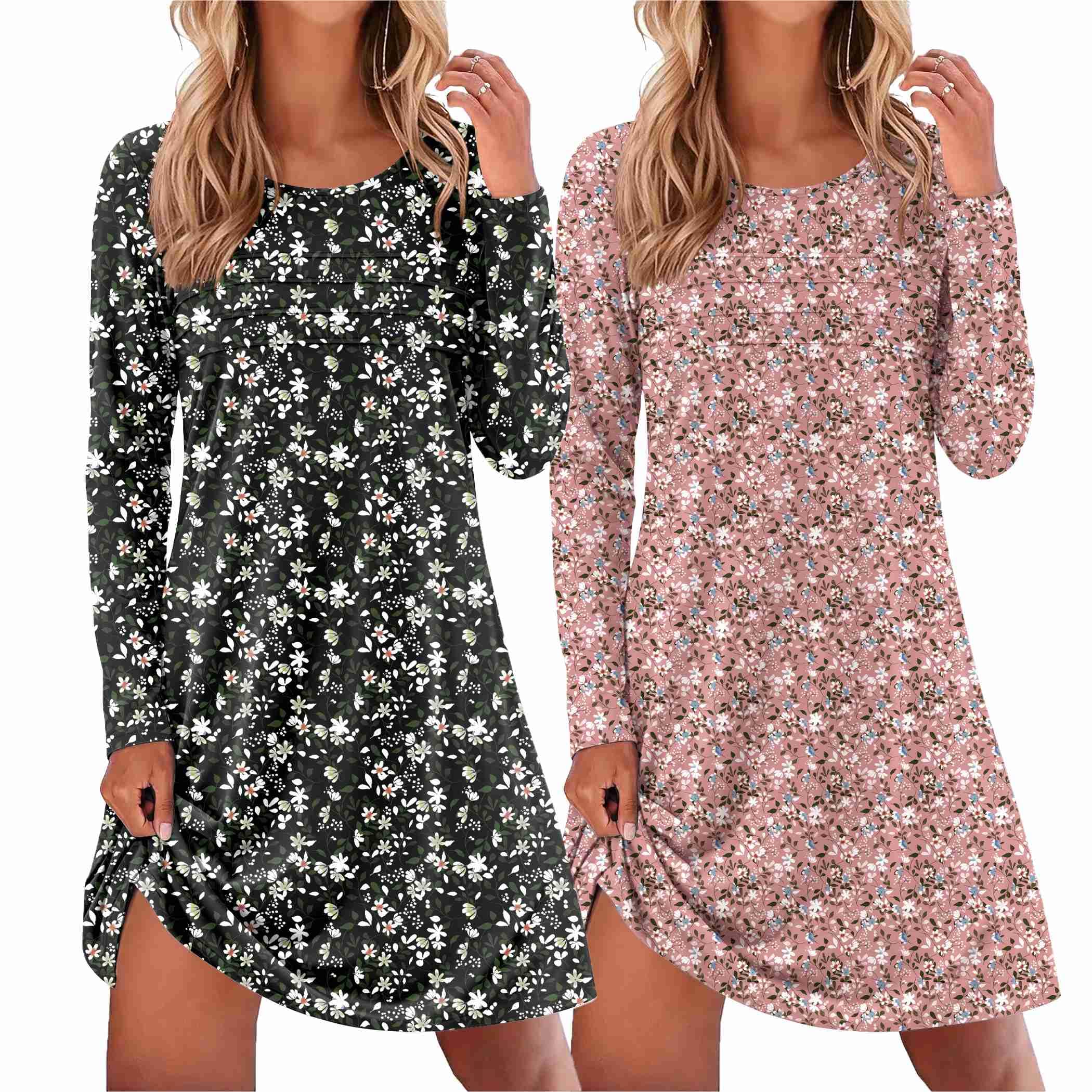 Ekouaer 2 Pack Long Sleeve Nightgown for Women Crew Neck Sleepshirts S-3XL | Excellent Value for the Price Features Many Cute Prints Soft Comfortable Fabric Long Sleeve O Neck Nightgown for Sleeping WEBE CLOTHING