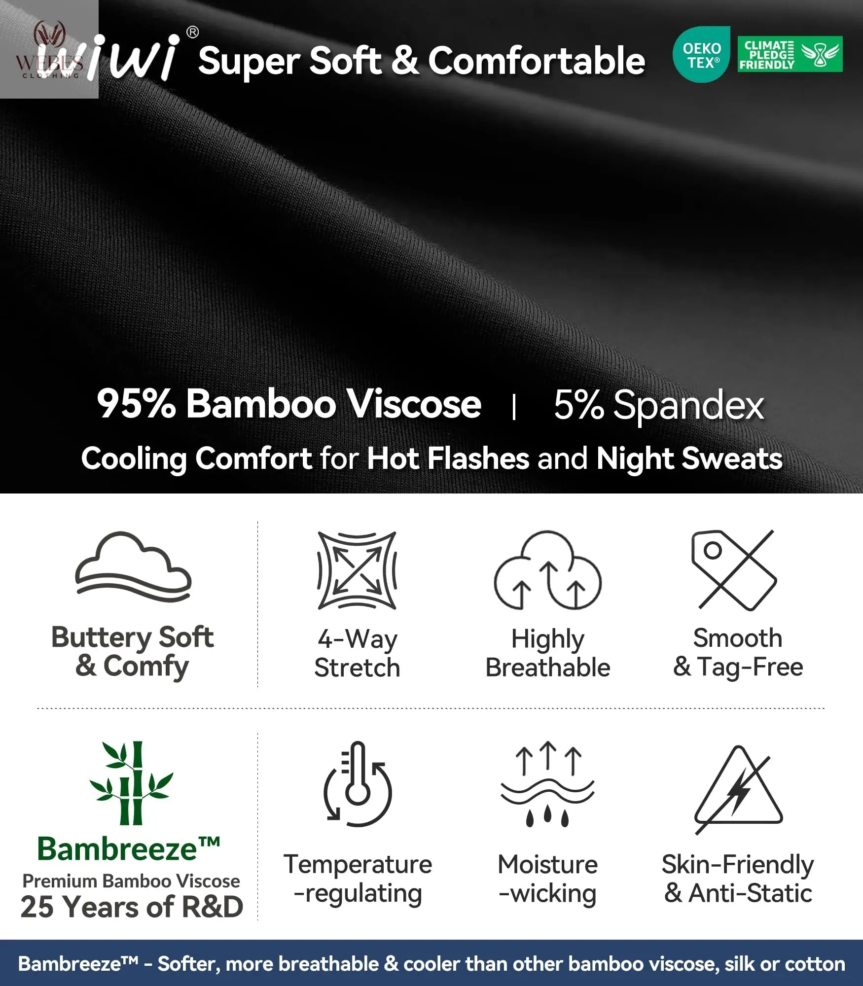 WiWi Women's Bamboo Viscose Scoop Neck Short Sleeve T Shirt Casual Summer Cooling Basic Tee Tops Soft Lounge Pajamas S-XXL