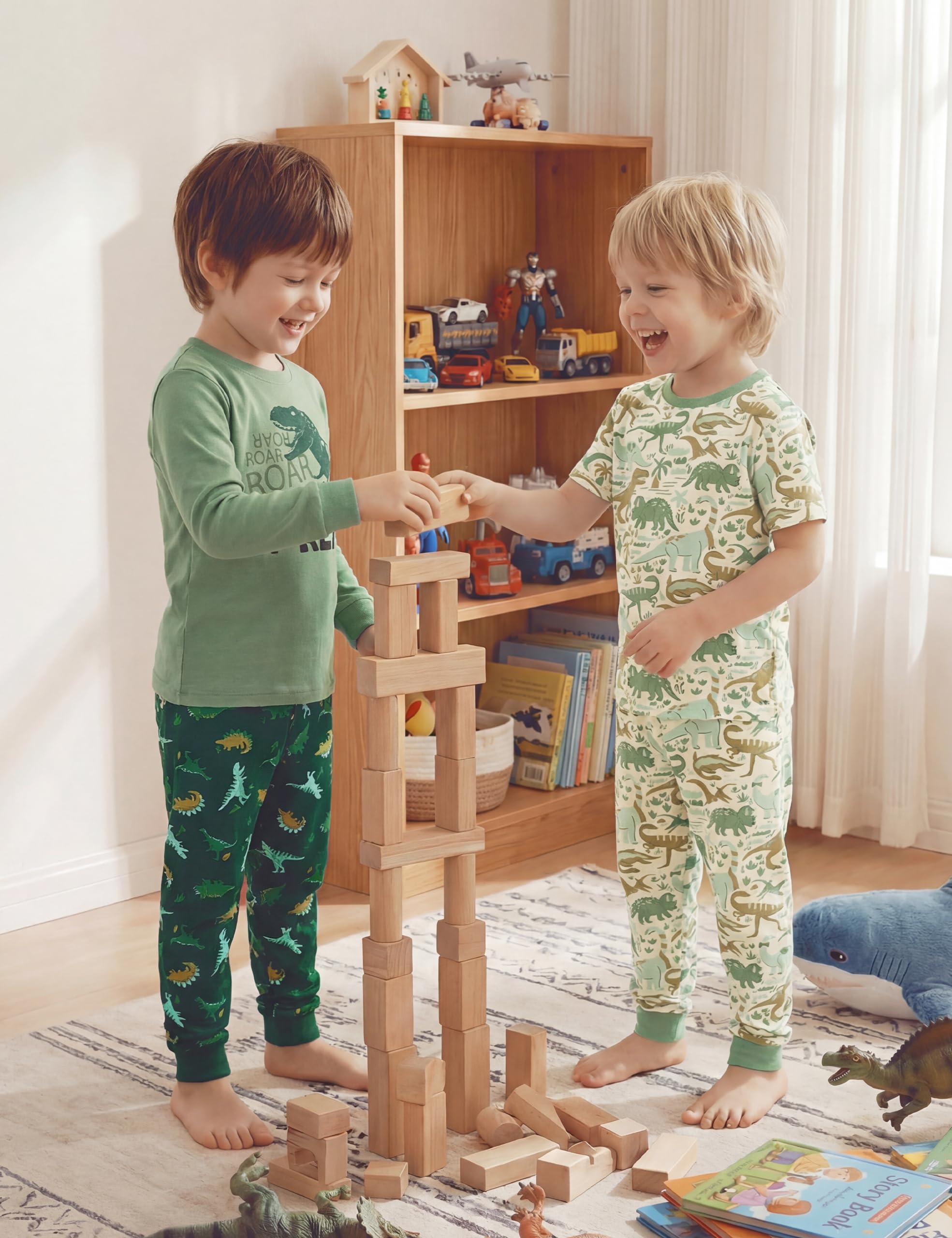Yoofoss Toddler Pajamas 100% Organic Cotton Girls Boys Pajamas for Kids 4 Piece Snug Fit Long & Short Sleeves Pjs Set