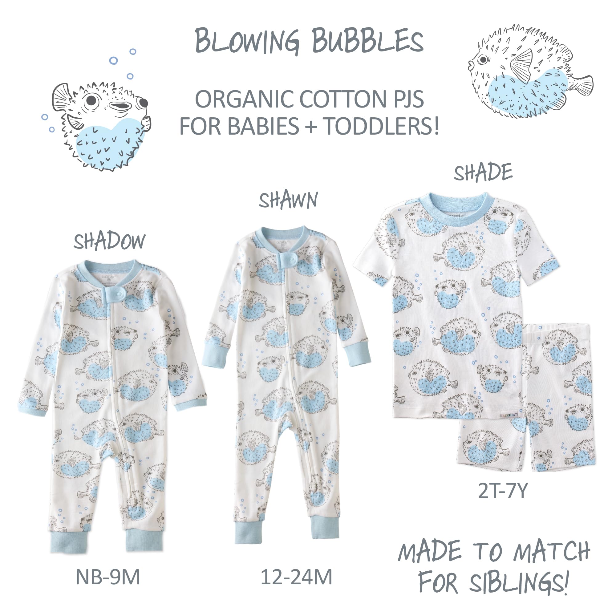 Butterblu Shadow Sleep & Play Baby Pajamas 100% Organic Cotton Two Way Zipper Sleeper Pajamas for Baby Boys & Girls