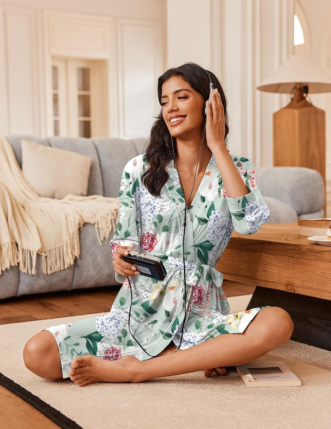 Ekouaer Robes for Women 3/4 Sleeve Knee Length Bathrobe with Pockets | Lightweight, Kimono,Sleepwear,Soft,Comfy,Floral Print,House Coat WEBE CLOTHING