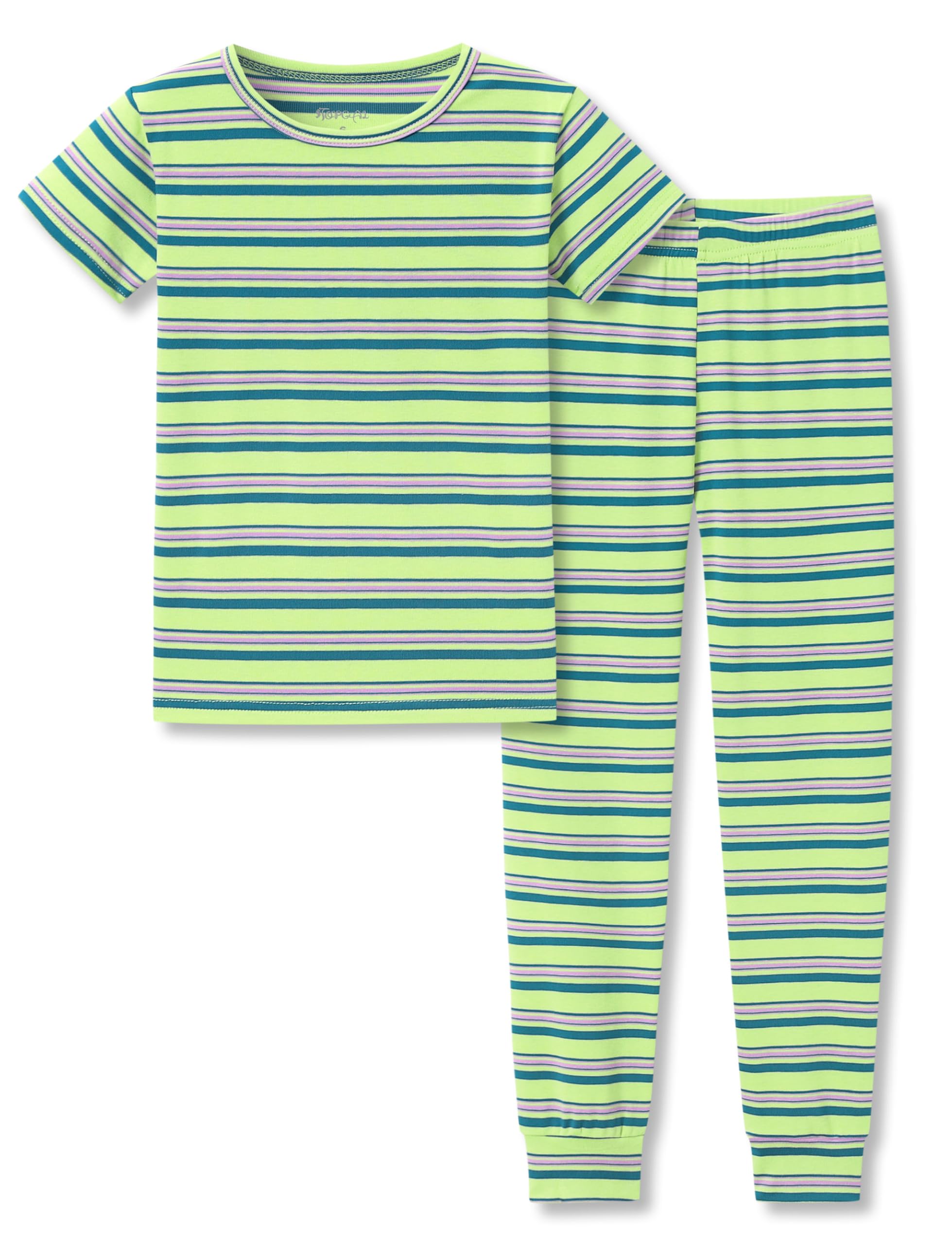 Topgal Summer Pajamas for Unisex Kids - Purple & Brown Stripe Snug Fit Pull-On Short Sleeve Sleepwear Pjs Set Size 2T-10