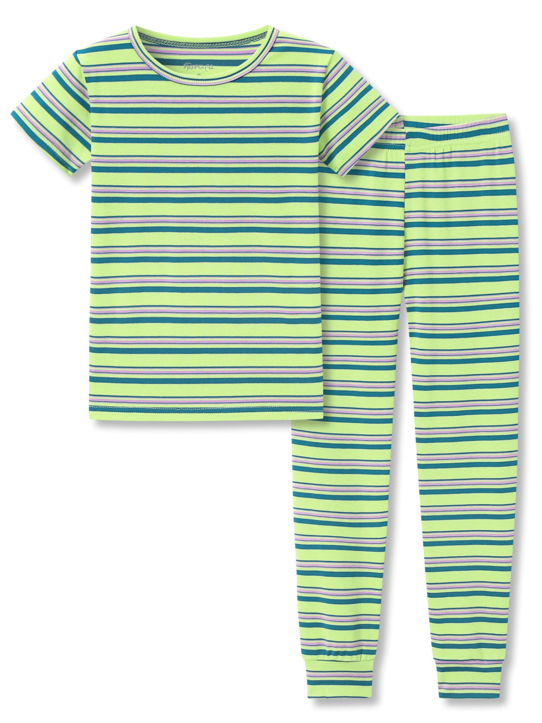 Topgal Summer Pajamas for Unisex Kids - Purple & Brown Stripe Snug Fit Pull-On Short Sleeve Sleepwear Pjs Set Size 2T-10