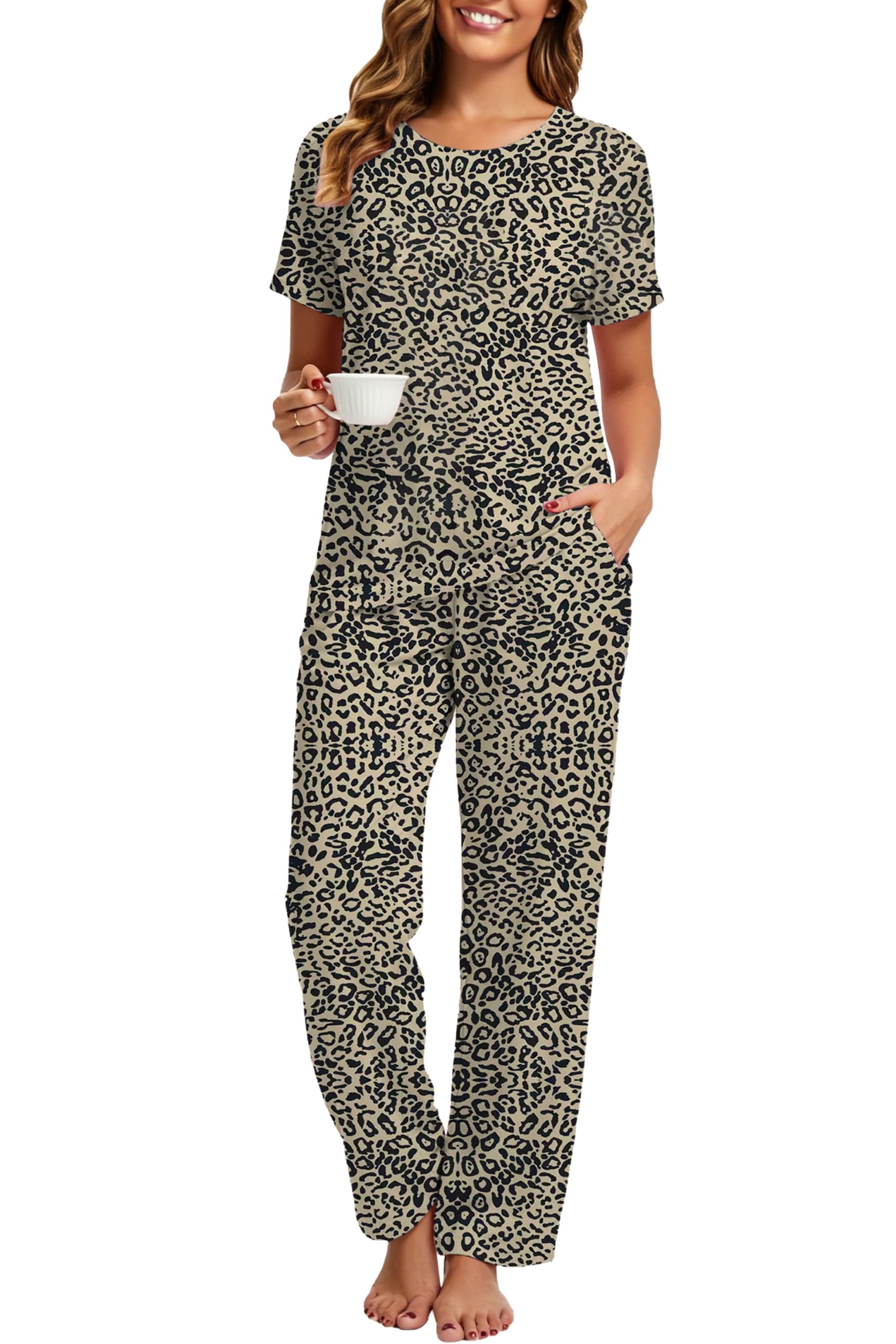 2 Piece Pjs Set For Womens Pajamas Lounge Set Long Sleeve Joggers Pants Sleepwear with Pockets WEBE CLOTHING