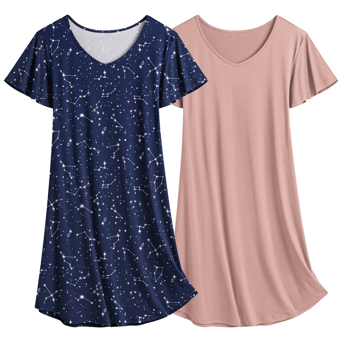 Ekouaer 2 Pack Women's Nightgown Short Sleeve Nightshirts Comfy Soft Pajama Sleep Dress