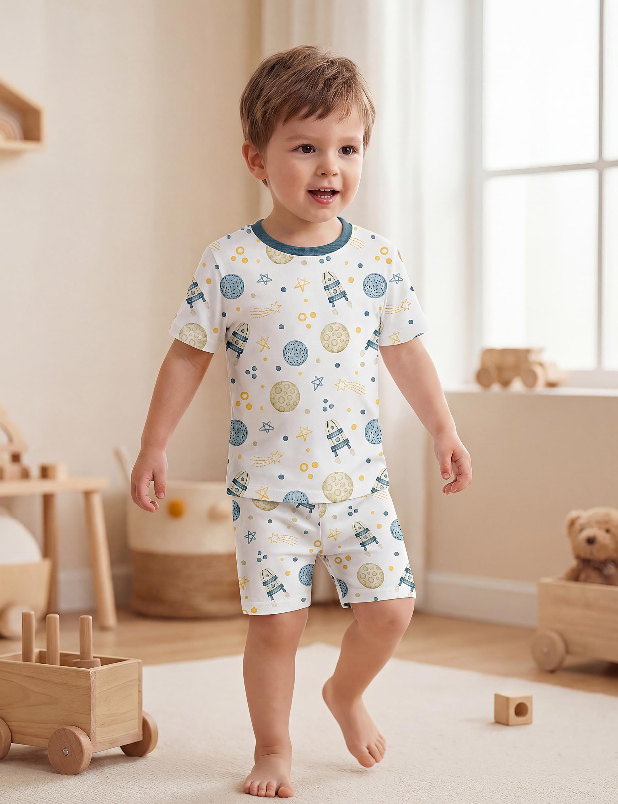 Yoofoss Toddler Pajamas 100% Organic Cotton 4 Piece Short Sleeve Summer Pajama Set Kids Pajamas Boys Girls Snug Fit Pjs Set