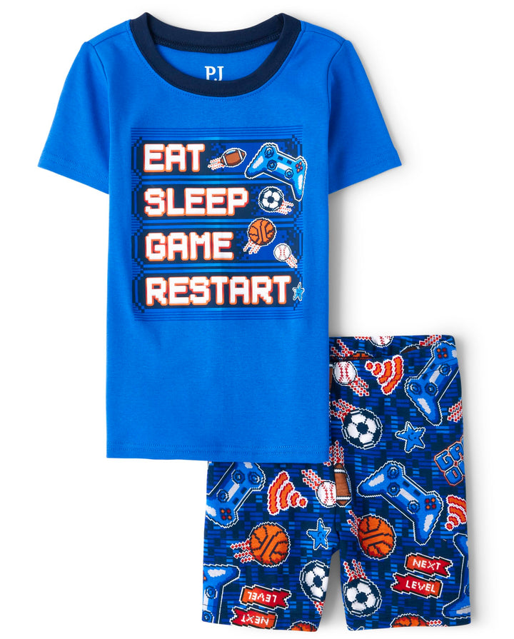 The Children's Place Boys' Short Sleeve Top and Shorts Snug Fit 100% Cotton 4 Piece Pajama Set
