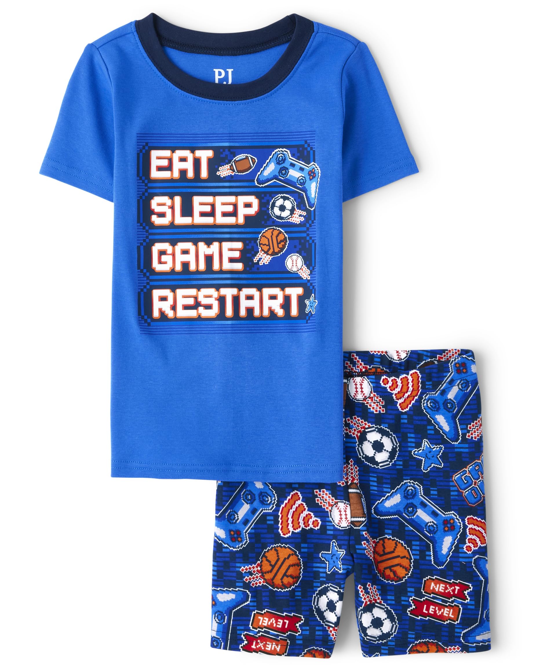 The Children's Place Boys' Short Sleeve Top and Shorts Snug Fit 100% Cotton 4 Piece Pajama Set