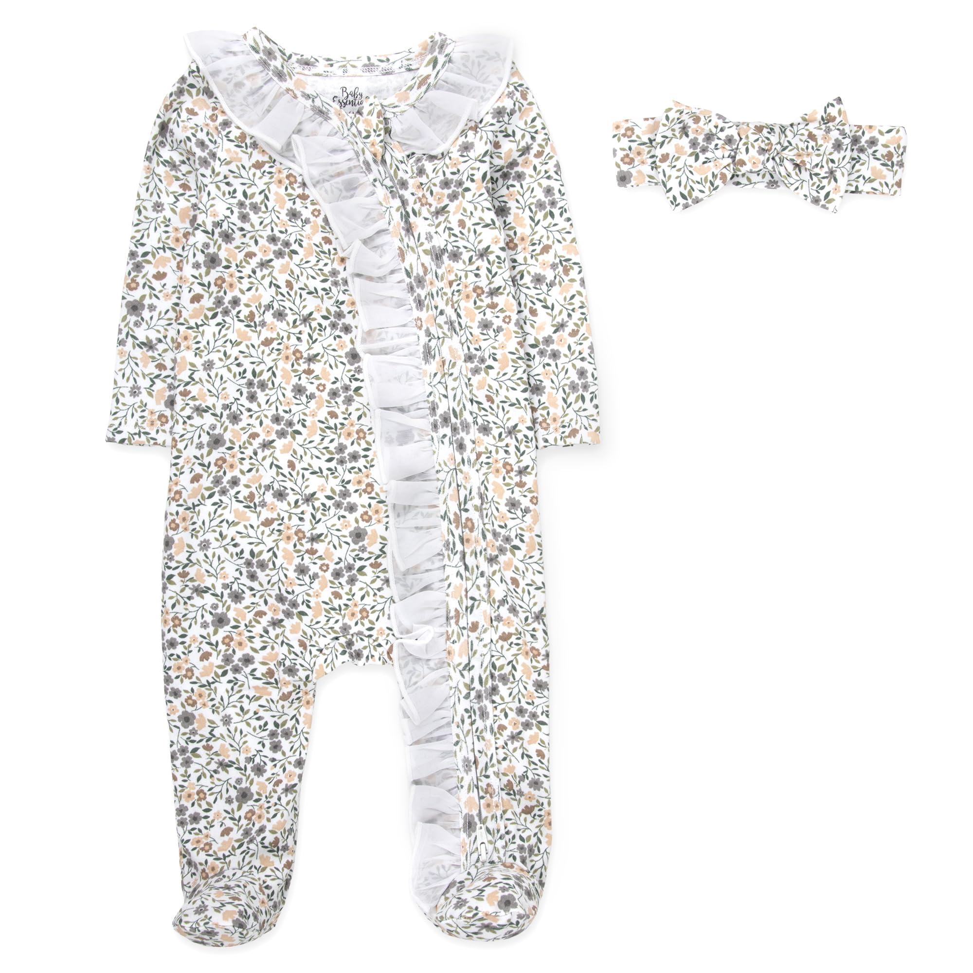 Baby Footie Bodysuit Headband or Hat 2 Piece Set – Christmas Thanksgiving Zip-Up Outfit,Holiday Pajamas for Infants