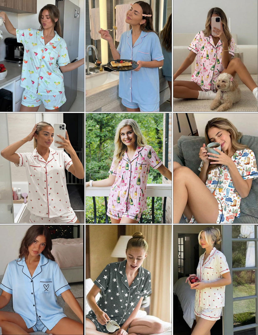 Ekouaer Womens Pajama Sets Button Up Summer Pjs 2 Piece Short Sleeve Sleepwear Lounge Set S-XXL