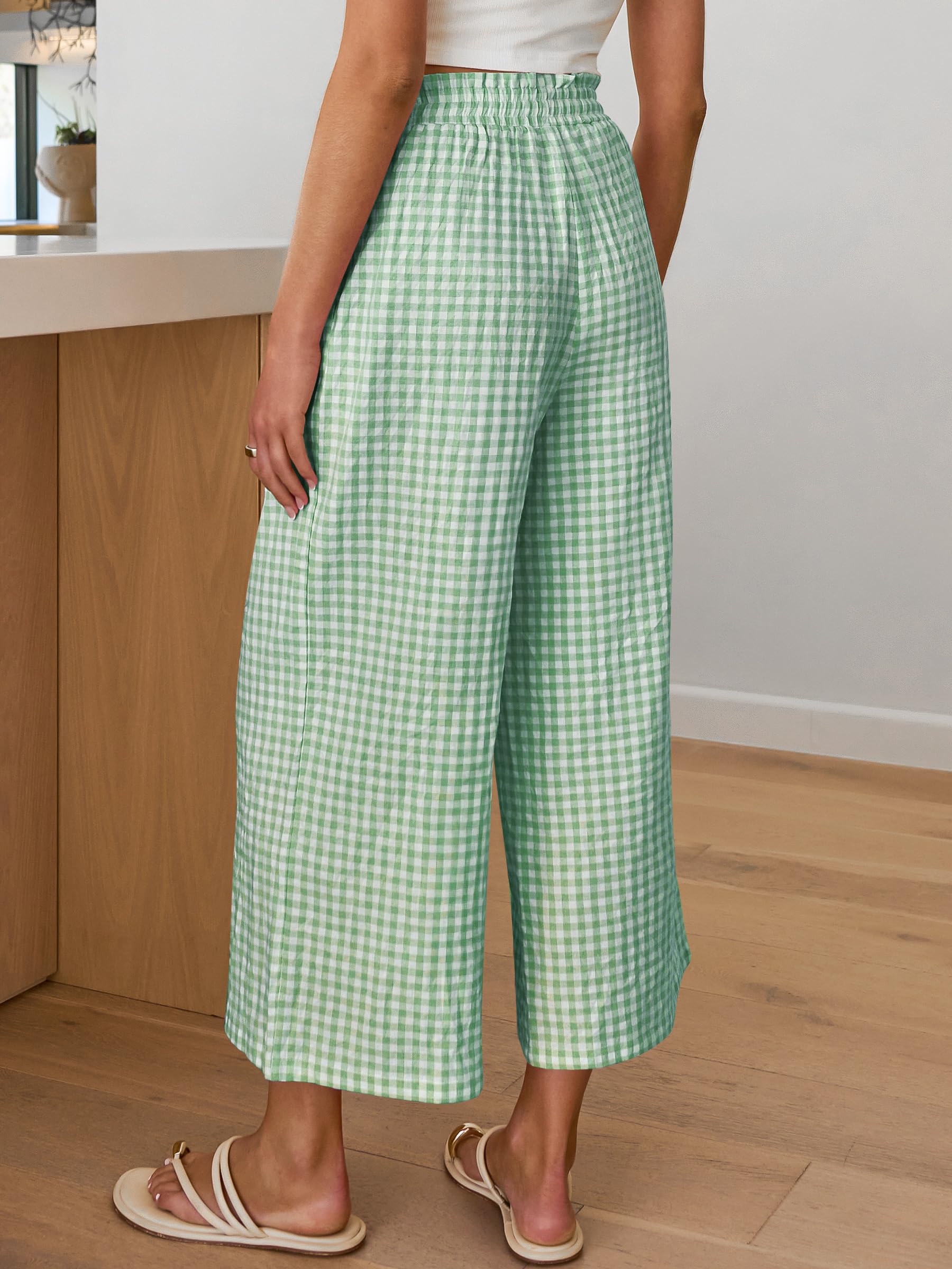 ANRABESS Womens Striped Gingham Palazzo Capri Pants Pajama Wide Leg Lounge Trousers Plaid Cute Crop PJ Bottoms with Pockets