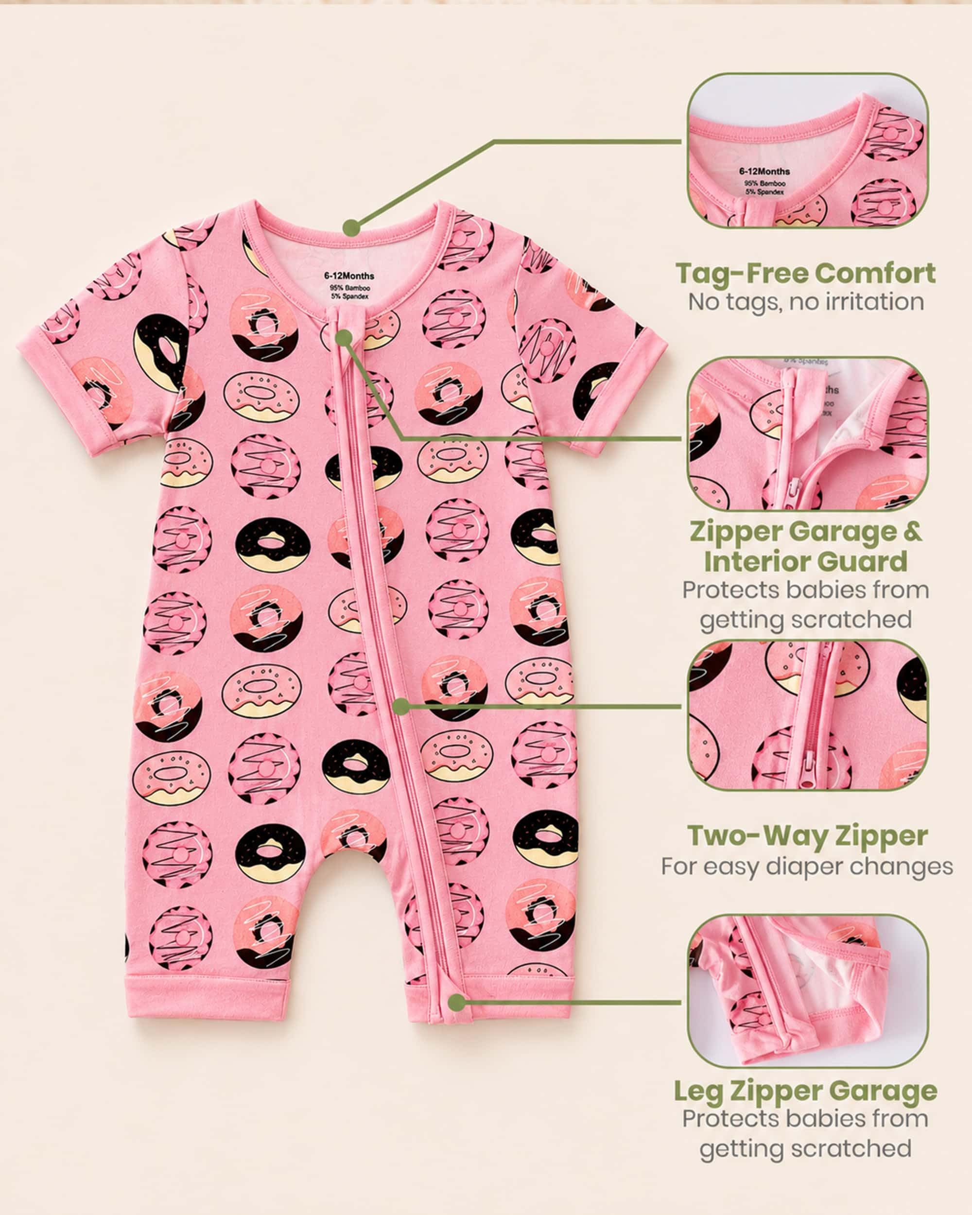 OPAWO Bamboo Baby Pajamas 3 Pack, Double Zipper Bamboo Sleepers for Baby Boy Girl Romper, Toddler Summer Clothes Outfit 0-24M WEBE CLOTHING