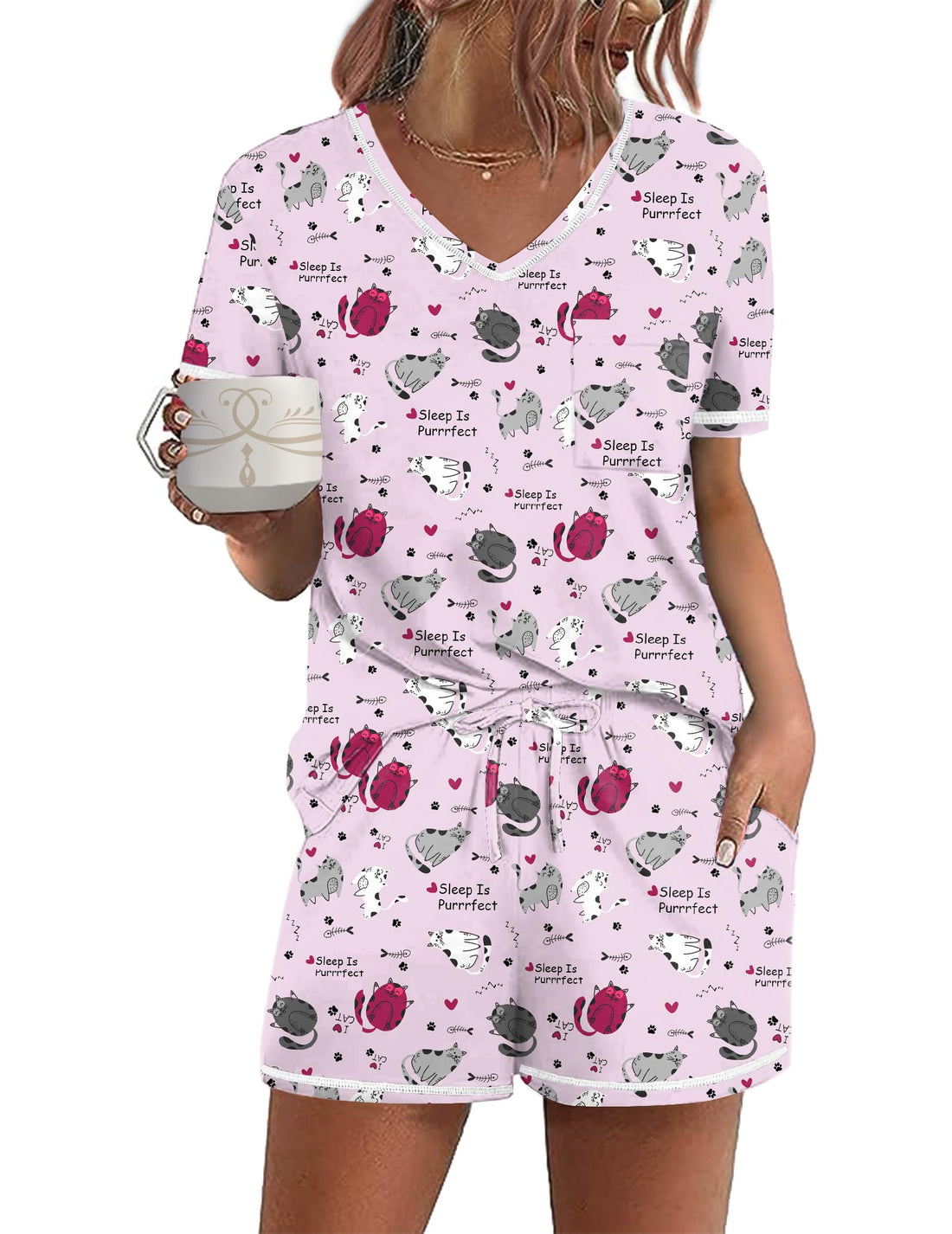 Ekouaer Women's Pajamas Sets Short Sleeve Pjs Two Piece Sleepwear Casual Lounge Sets With Pockets