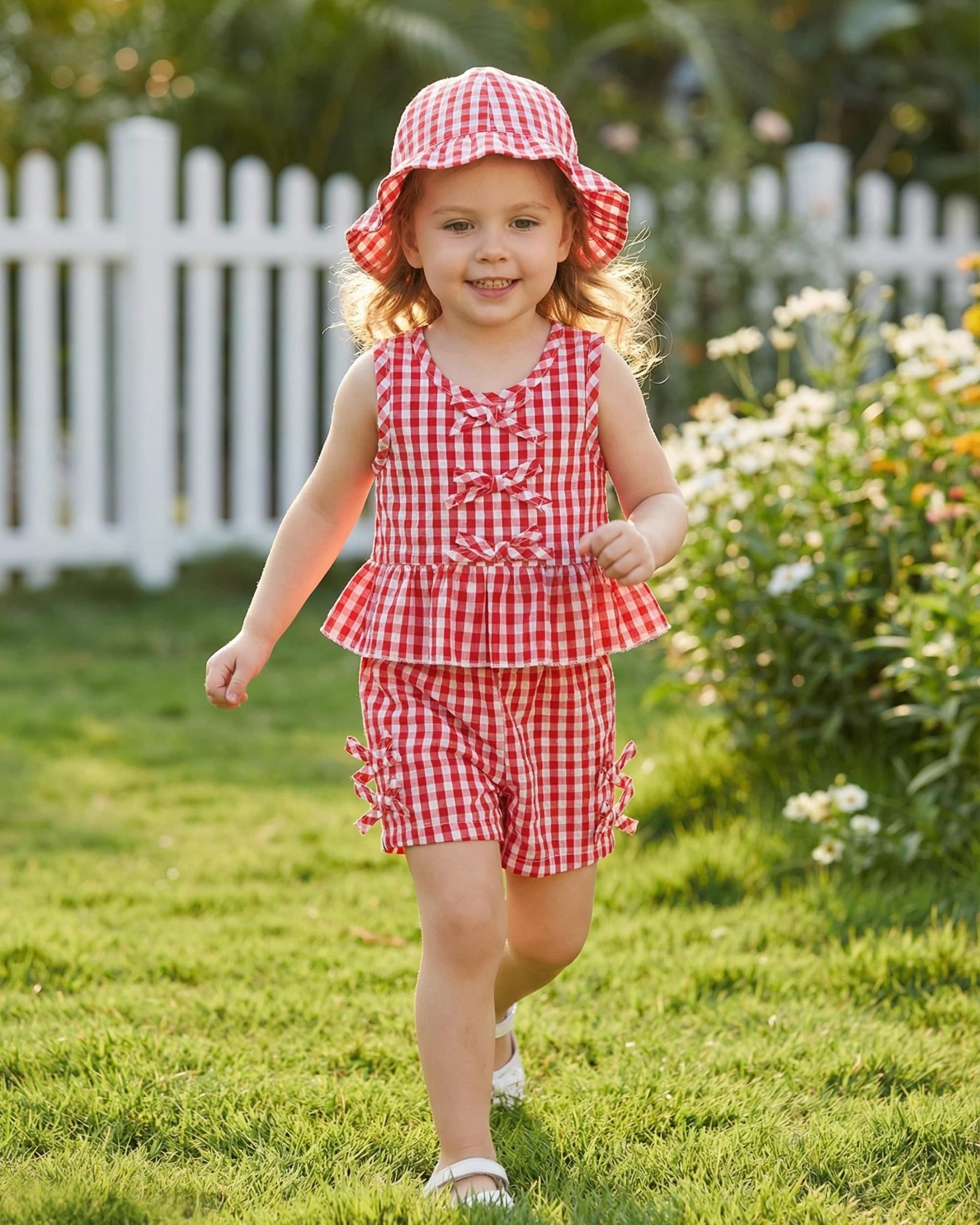 SODLON Baby Girl Clothes Infant Toddler Summer Outfits Clothing Sleeveless Ruffle Tank Top Shorts Sets with Hat for Girls WEBE CLOTHING