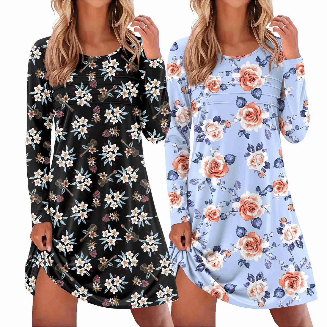 Ekouaer 2 Pack Long Sleeve Nightgown for Women Crew Neck Sleepshirts S-3XL | Excellent Value for the Price Features Many Cute Prints Soft Comfortable Fabric Long Sleeve O Neck Nightgown for Sleeping WEBE CLOTHING