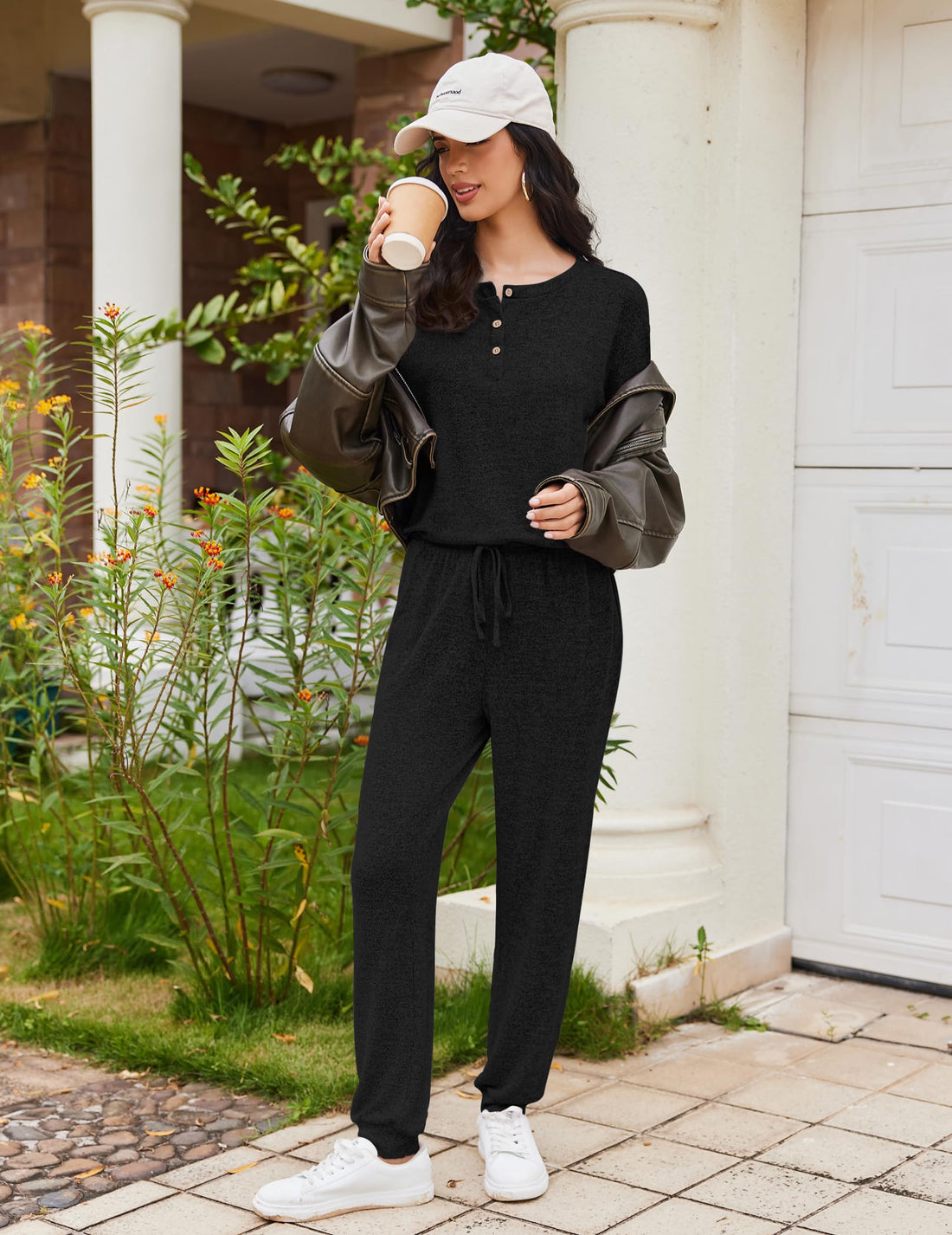 Ekouaer Womens Pajama Sets Long Sleeve Lounge Set 2 Piece Pj Sets for Women Henley Neck Casual Sleepwear Loungewear S-XXL