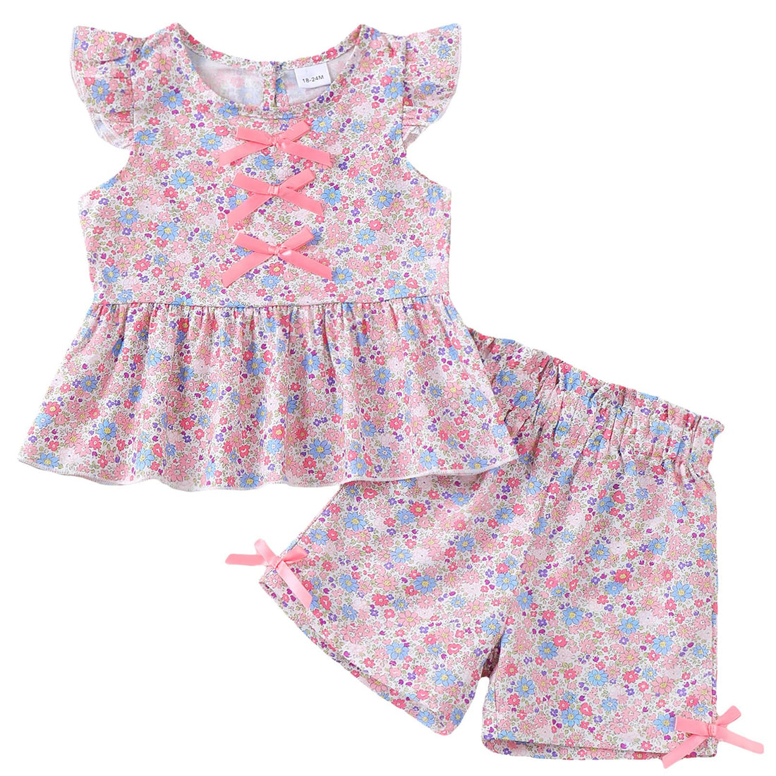 Jecson Toddler Baby Girl Summer Clothes Cotton Ruffled Sleeve Shirt Tops and Shorts Set Outfits 12Months-4T WEBE CLOTHING