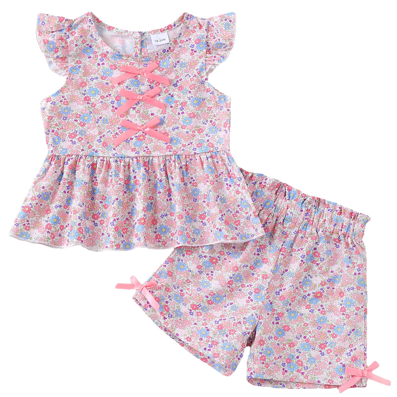Jecson Toddler Baby Girl Summer Clothes Cotton Ruffled Sleeve Shirt Tops and Shorts Set Outfits 12Months-4T WEBE CLOTHING