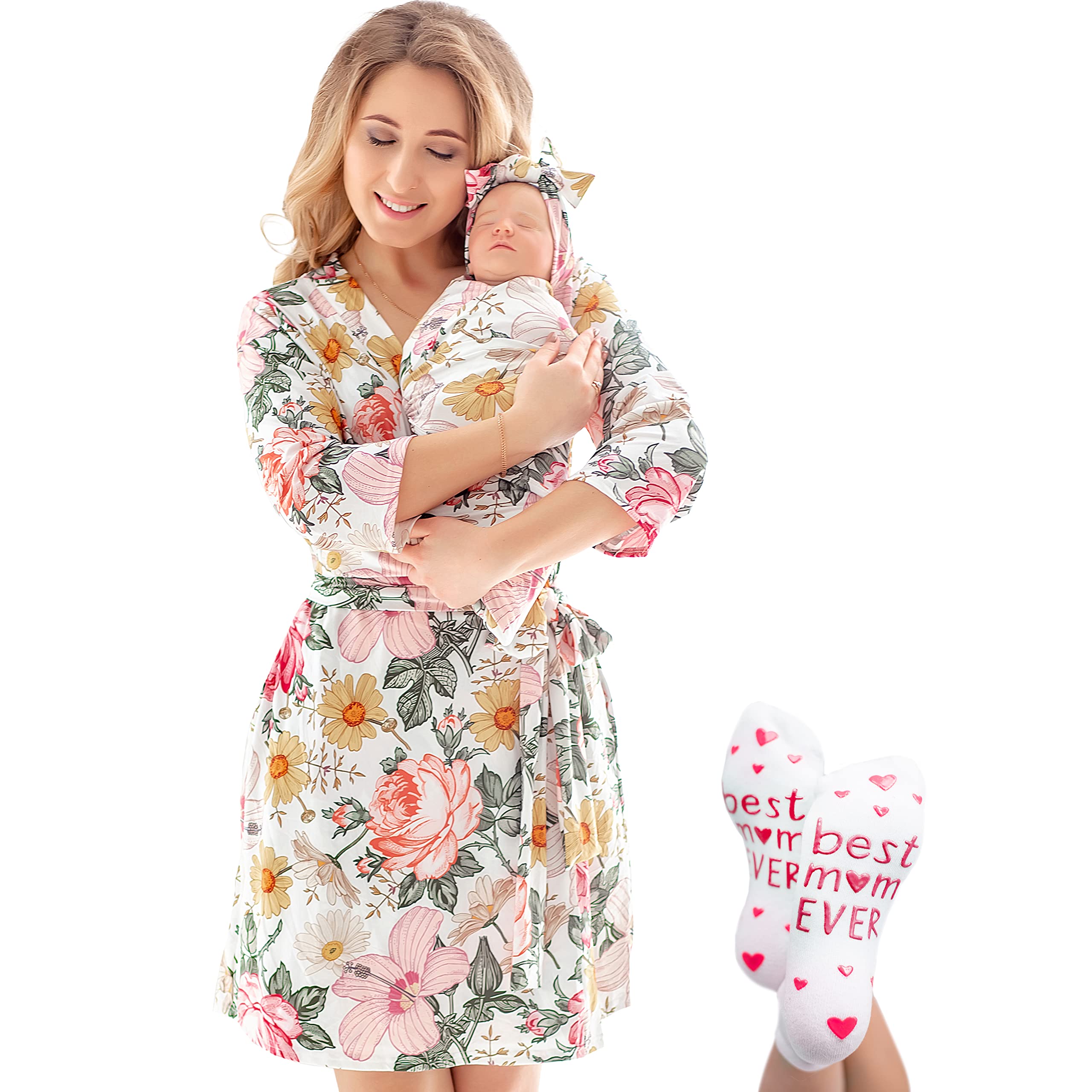 Mommy and Me Robe and Swaddle Set | Maternity Robe Matching Baby Girl, Boy