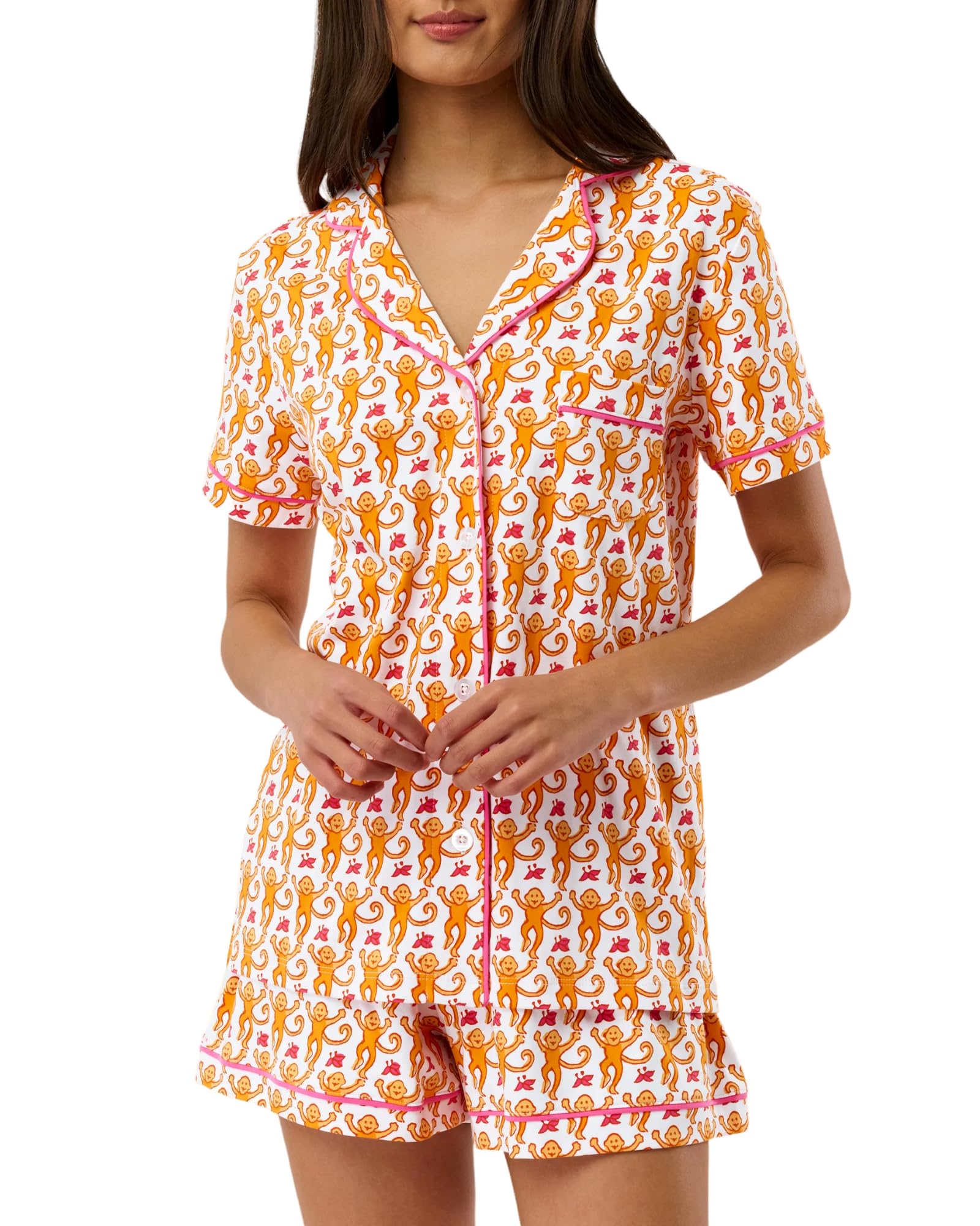 Women Y2k Pajamas Set Cute Preppy 2PCS Button Down Holiday Monkey Shorts Summer Outfit Beach Vacation Loungewear PJs WEBE CLOTHING