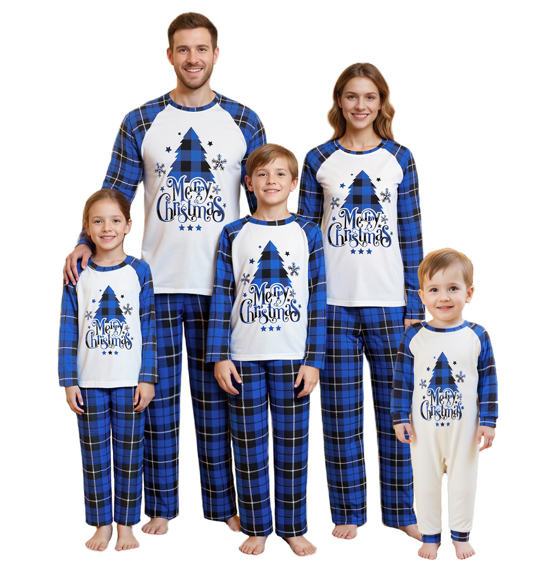 Awoscut Christmas Family Matching Pajamas Sets Christmas PJ's Letter Print Top and Plaid Pants Jammies Sleepwear