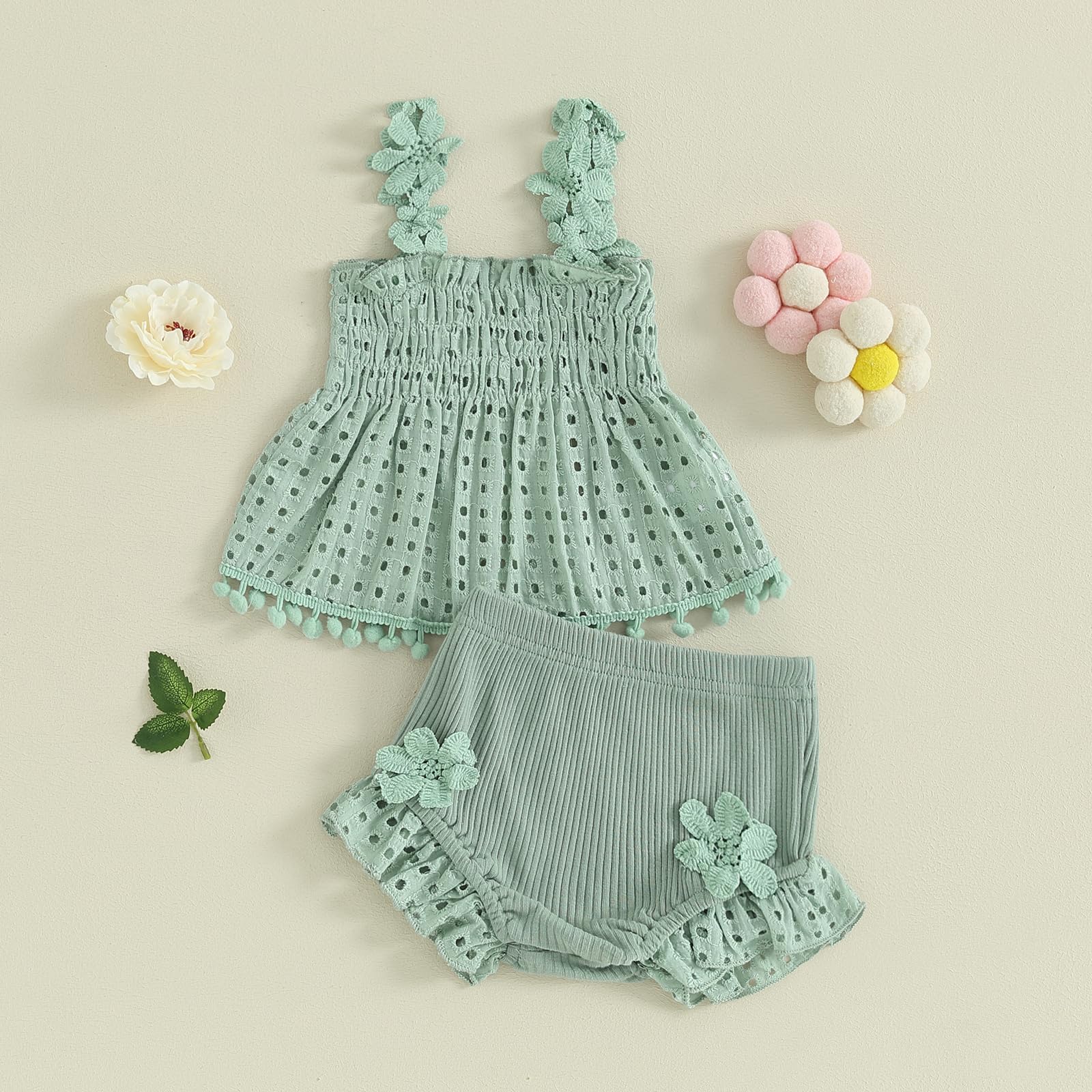 Newborn Baby Girl Summer Clothes Sleeveless Floral Top Ribbed Shorts Boho Outfit Set WEBE CLOTHING