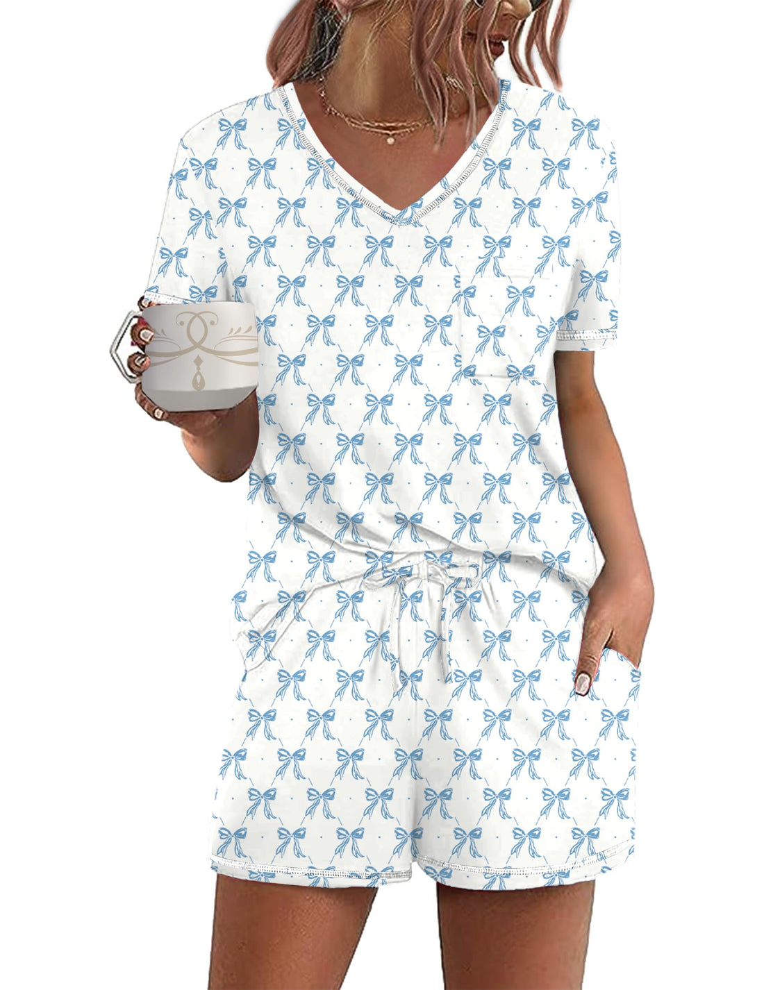Ekouaer Women's Pajamas Sets Short Sleeve Pjs Two Piece Sleepwear Casual Lounge Sets With Pockets