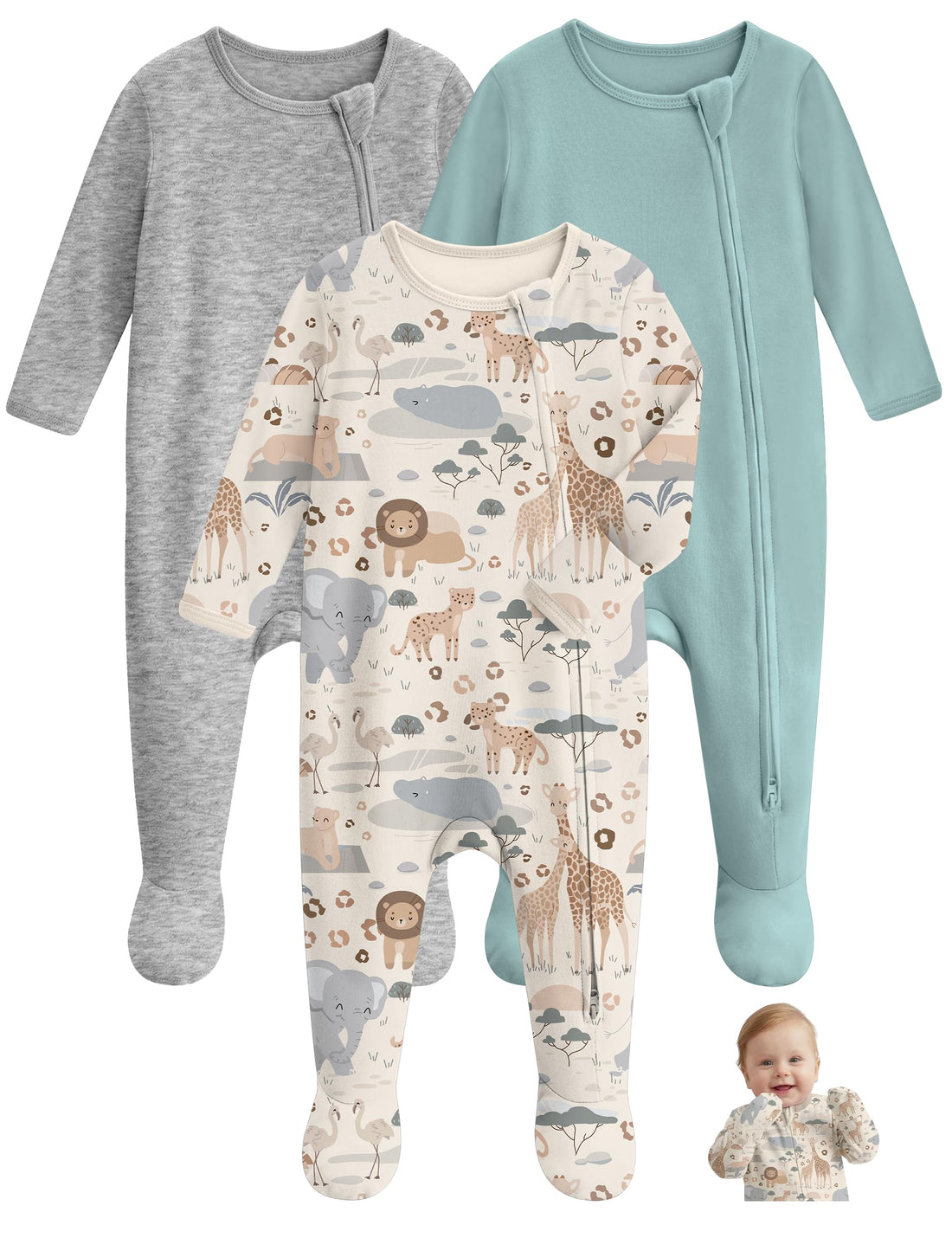 Unnivoll Baby Pajamas 100% Cotton Baby Sleepers for Newborn 0-3 3-6 6-9 Months 3Pcs Footie Pajamas Baby Boys Girls Clothes