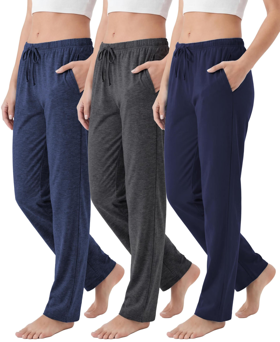 Andrew Scott Women's Cotton Blend Pajama Lounge Pants | Soft Knit Sleepwear with Pockets & Drawstring | Multi-Pack