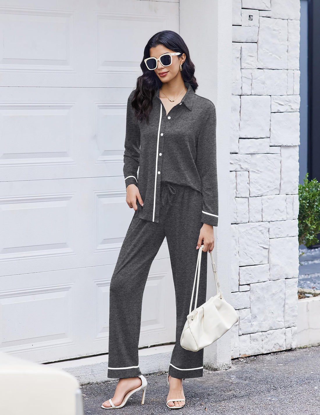 Ekouaer Womens Pajama Sets Long Sleeve Sleepwear Soft Button Down Pjs 2 Piece Loungewear witn Pants S-XXL