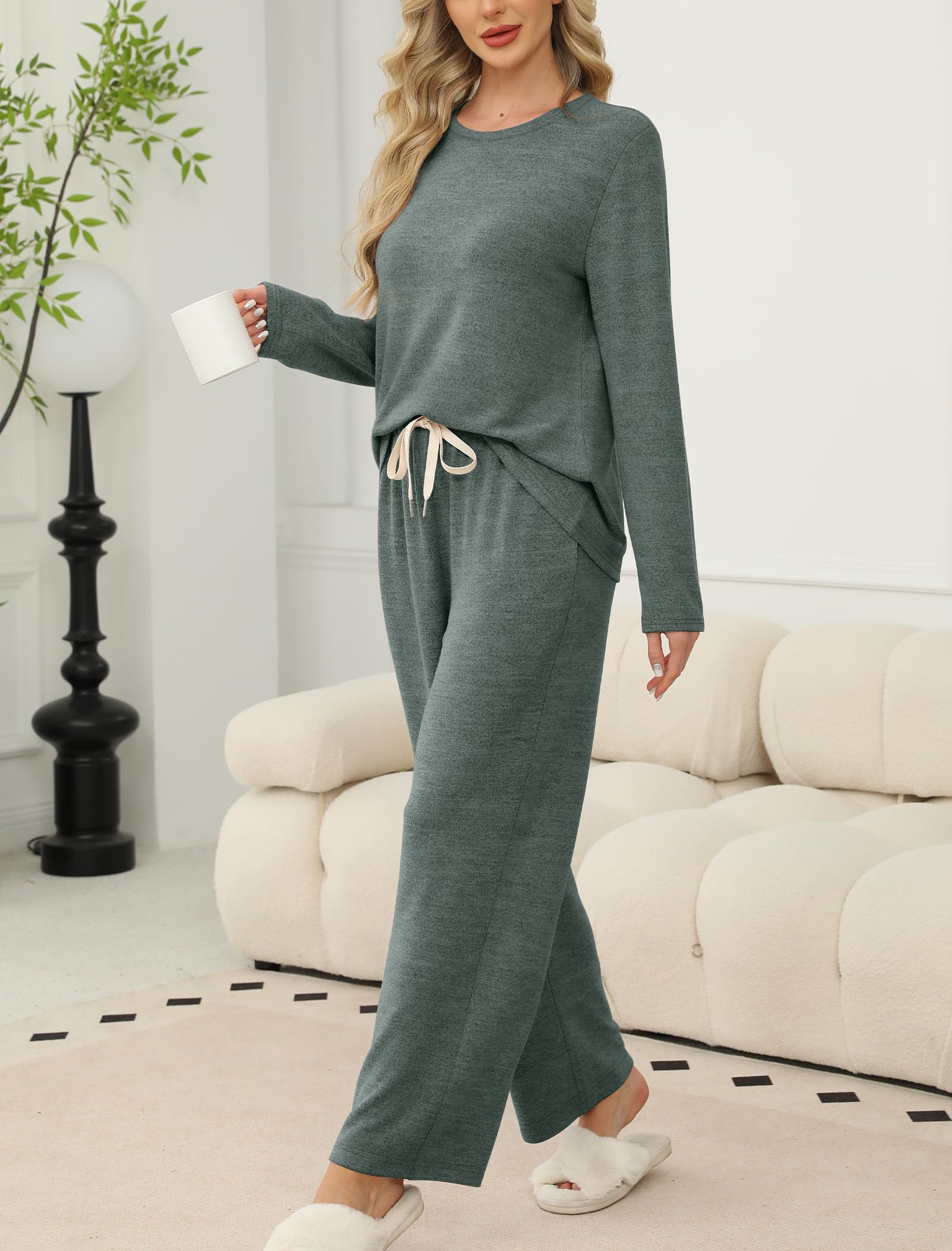 SAMPEEL Pajamas for Women Set Comfy Lounge Sets Two Piece Long Sleeve Cute Pjs Soft Sleepwear Winter Clothing