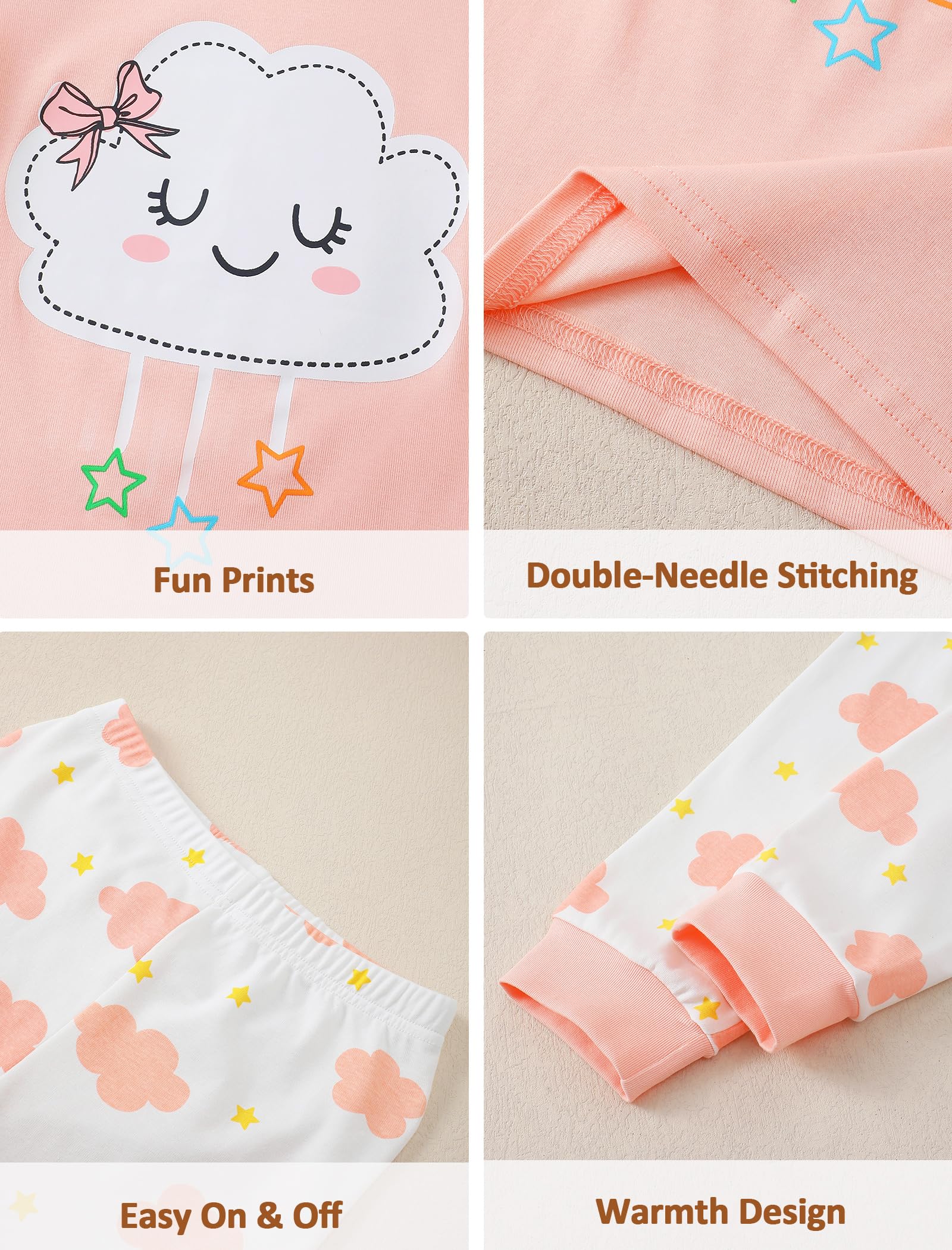 Mikrdoo Girls Pajamas Kids Soft Cute Cotton Long Sleeve 2 Piece Stretchy Snug Fit Pjs Set for Girls Size 4-14Y