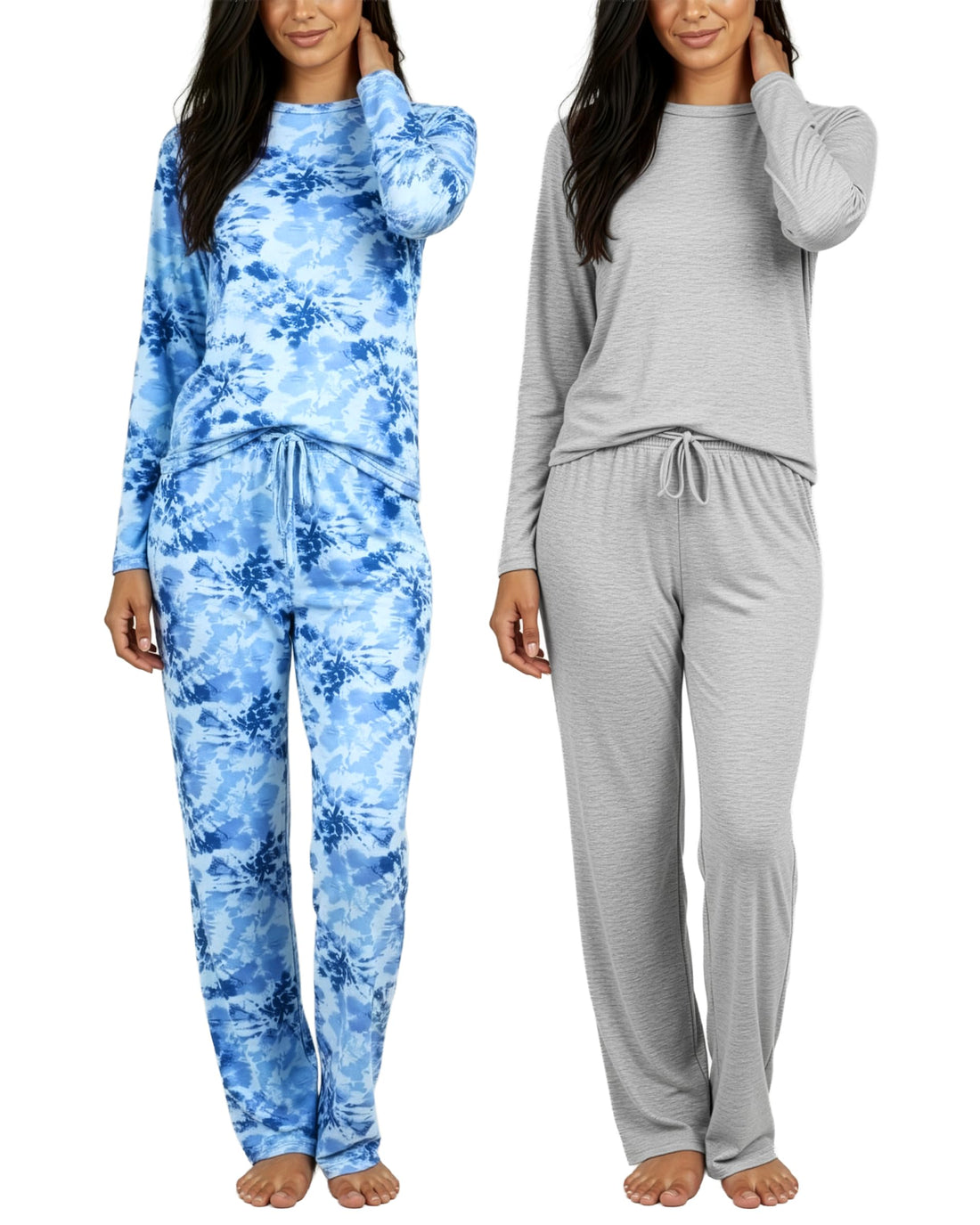 Real Essentials 2 Pack: Women's Long Sleeve Pajama Sets - Soft Comfy 2 Piece PJ Set Matching Ladies Sleepwear (Plus Size)