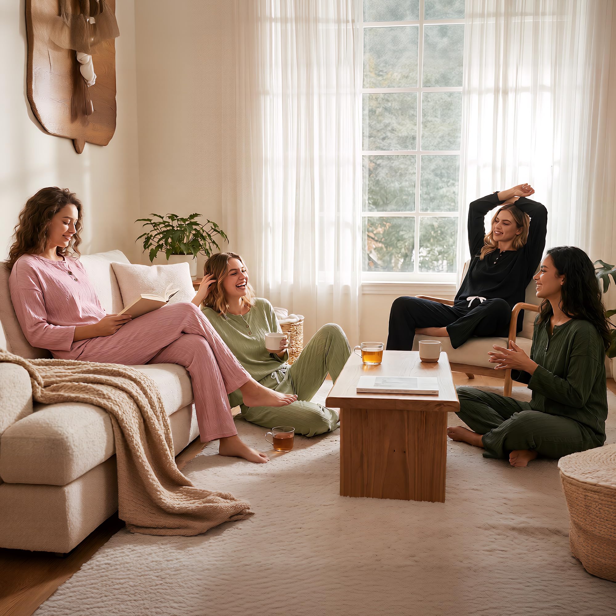 U2SKIIN Soft Pajama Set for Women Cable Knit Loungewear Henley Neck Long Sleeve Comfy Sleepwear with Pockets All Season