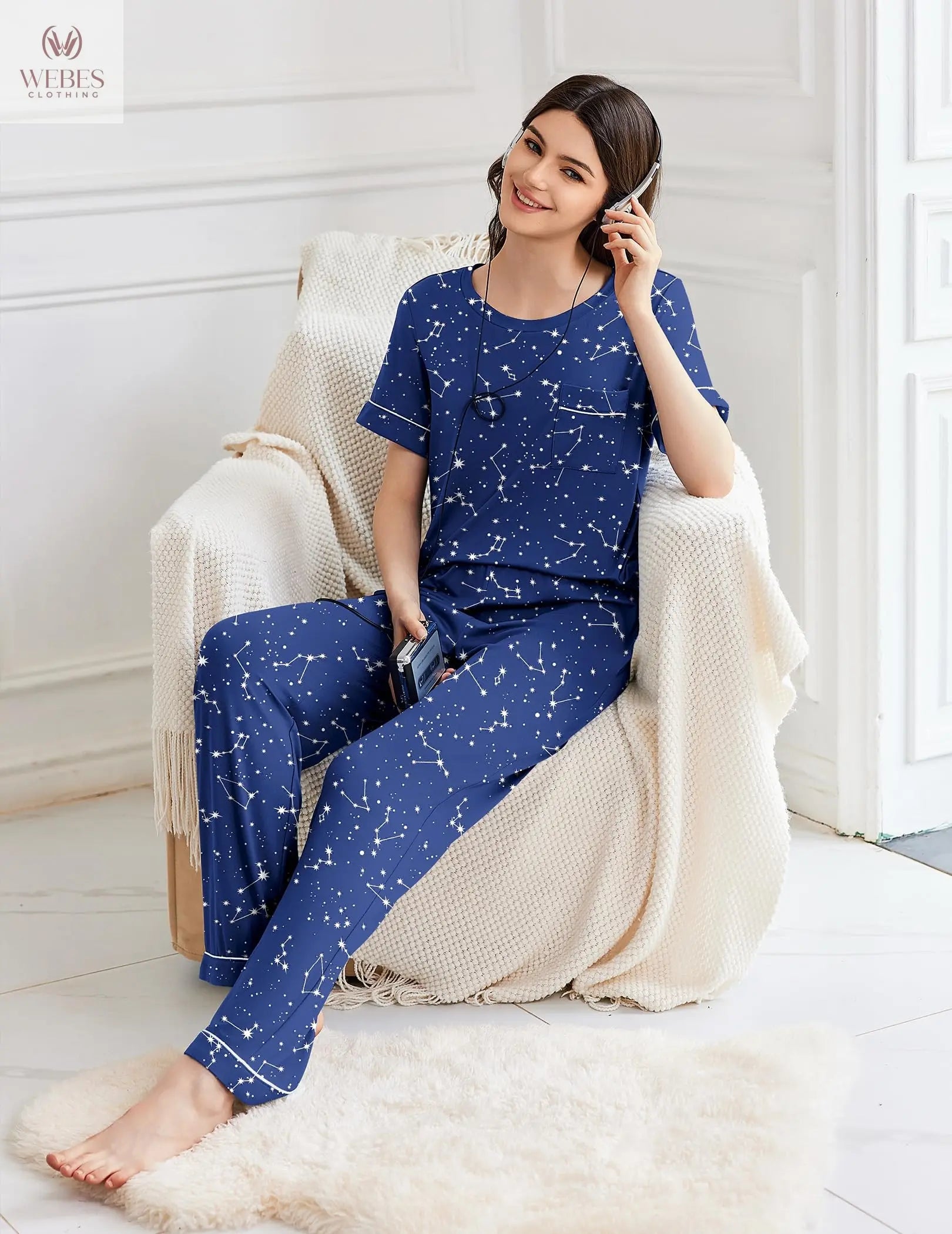 Ekouaer Womens Pajama Sets 2 Piece Pjs Sleepwear Comfy Lounge Set | Short Sleeve Top & Long Pants with Pockets,Soft Lightweight Stretchy Fabric,Summer Loungewear,Gift for Wife,Mom,Friends WEBE CLOTHING