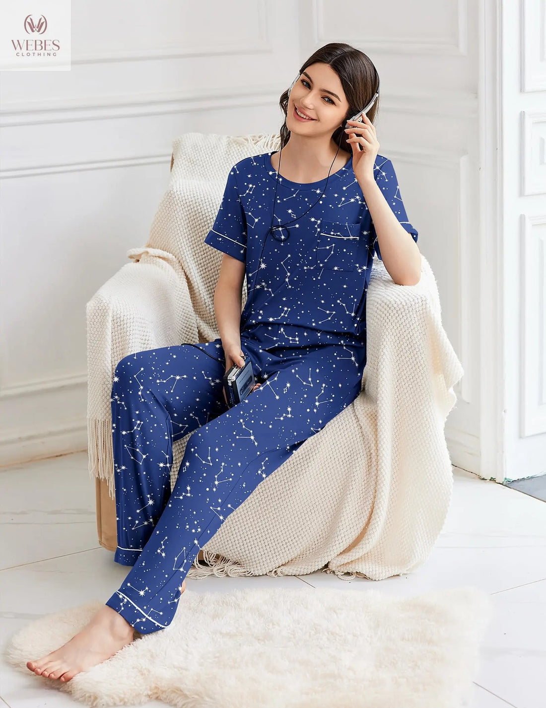 Ekouaer Womens Pajama Sets 2 Piece Pjs Sleepwear Comfy Lounge Set | Short Sleeve Top & Long Pants with Pockets,Soft Lightweight Stretchy Fabric,Summer Loungewear,Gift for Wife,Mom,Friends WEBE CLOTHING