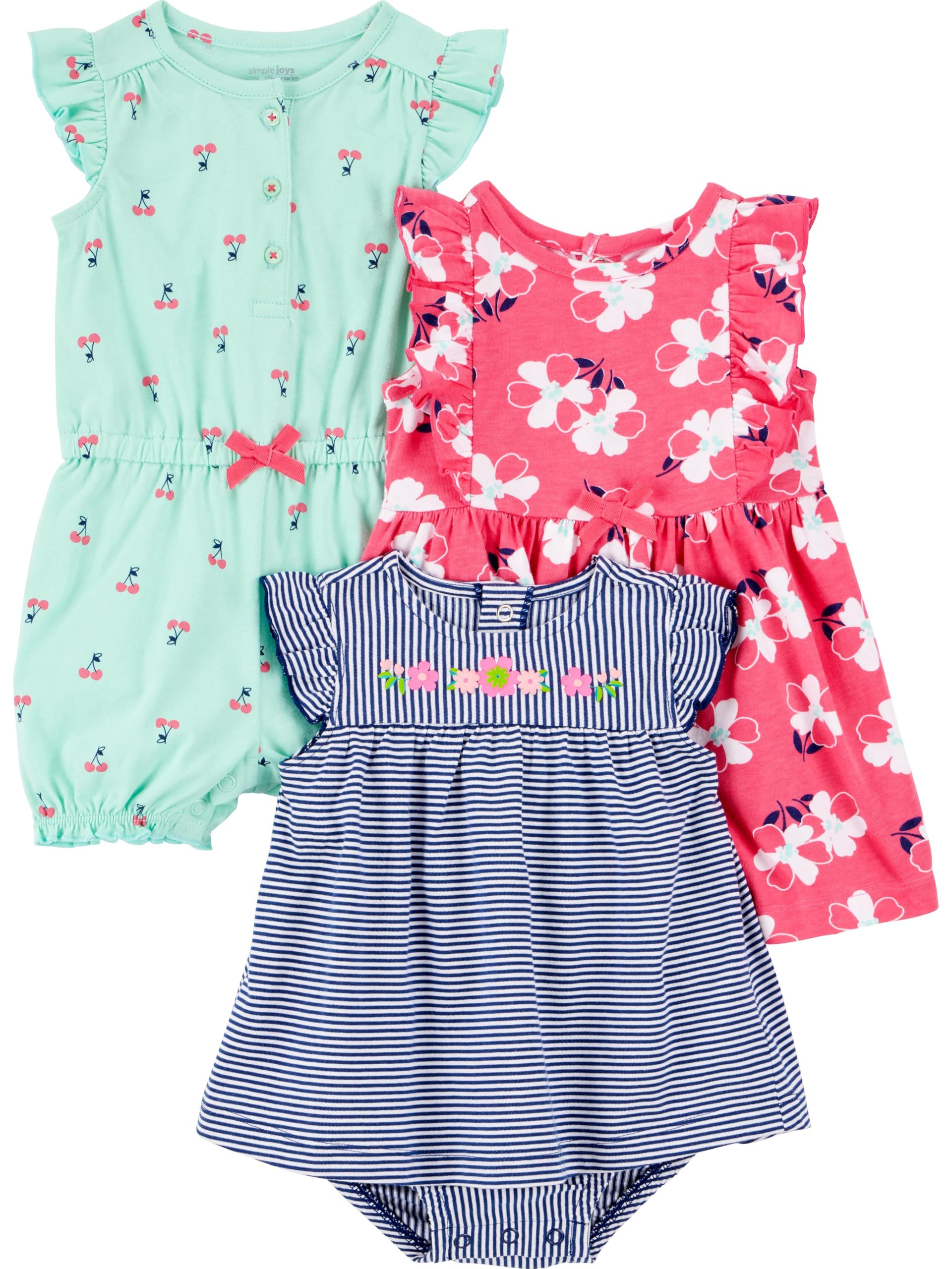 Simple Joys by Carter's Baby Girls 3-pack Romper, Sunsuit and Dress WEBE CLOTHING