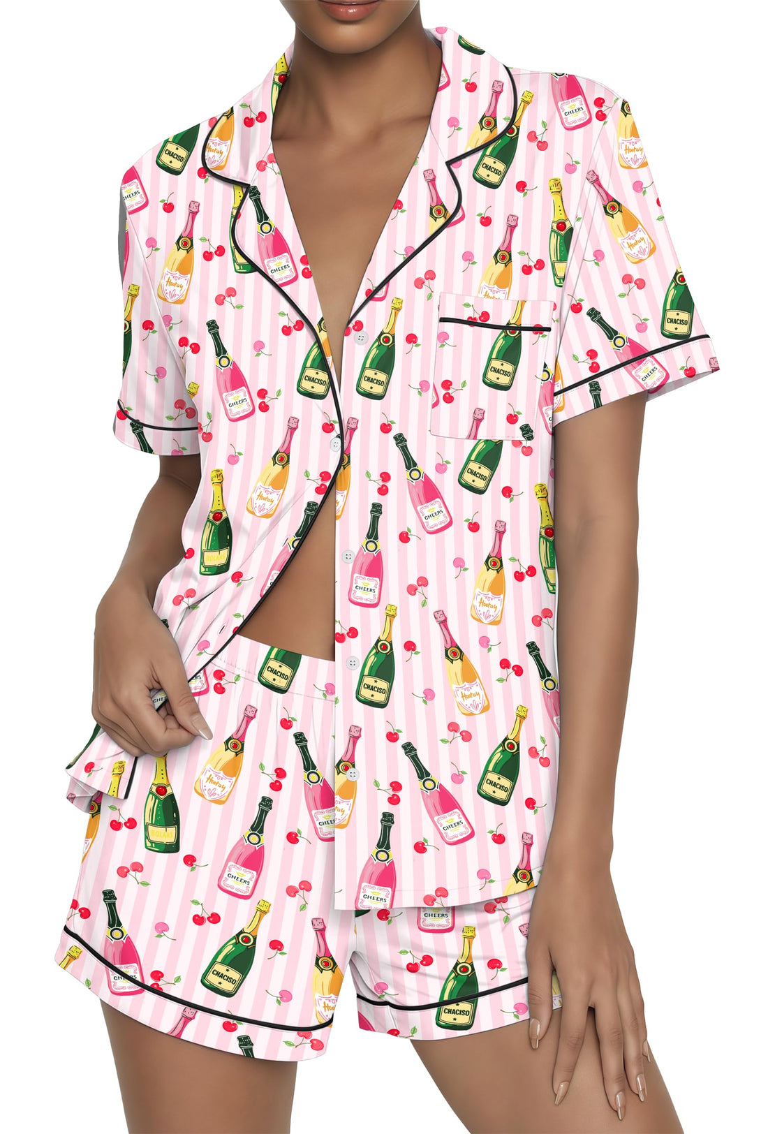 Ekouaer Womens Pajama Sets Button Up Summer Pjs 2 Piece Short Sleeve Sleepwear Lounge Set S-XXL