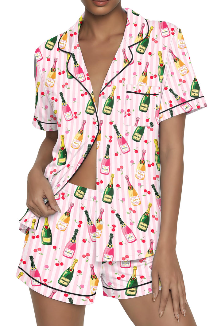 Ekouaer Womens Pajama Sets Button Up Summer Pjs 2 Piece Short Sleeve Sleepwear Lounge Set S-XXL