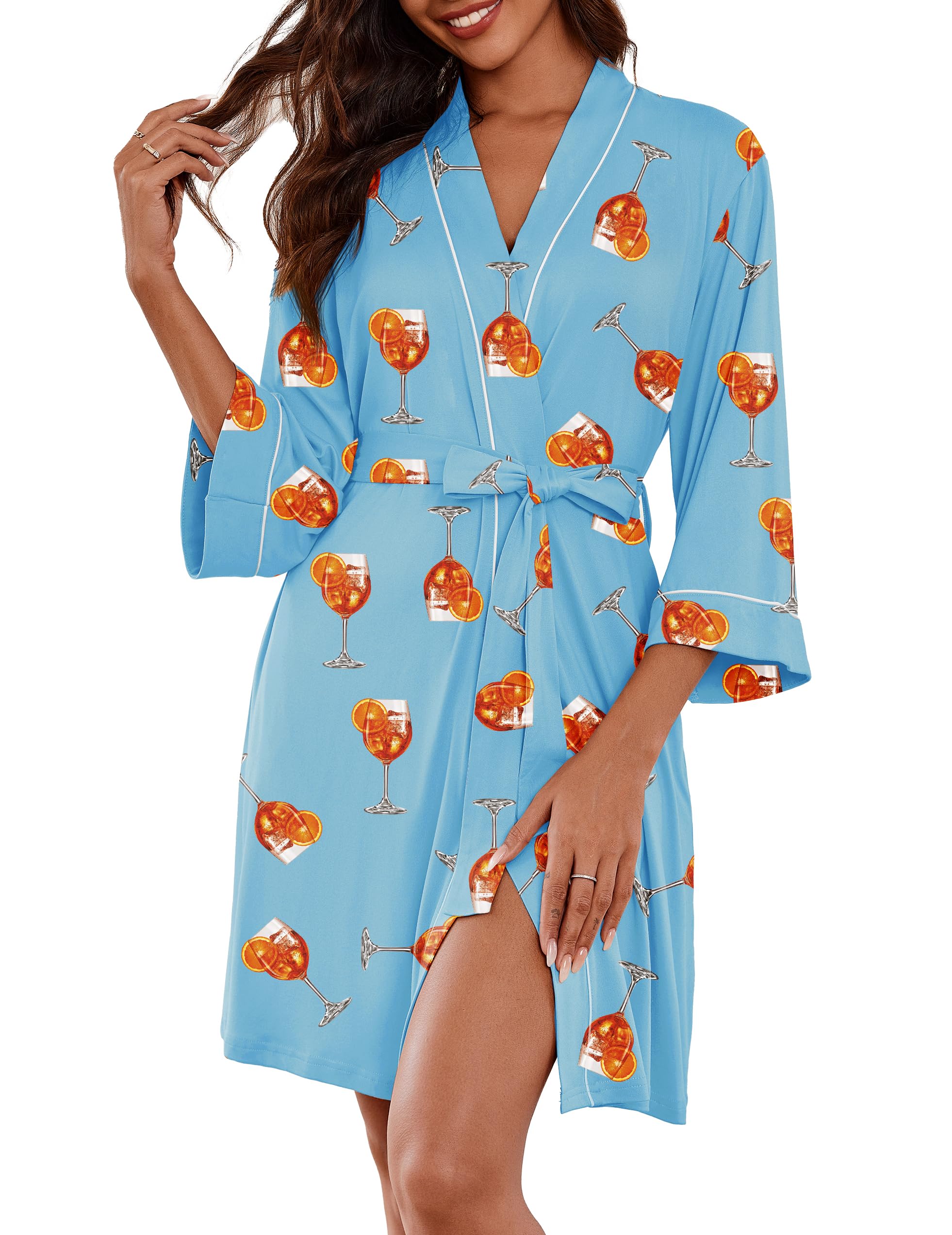 Ekouaer Women Kimono Robes Knee Length Knit Bathrobe Lightweight Soft Sleepwear V-neck Casual Ladies Loungewear WEBE CLOTHING